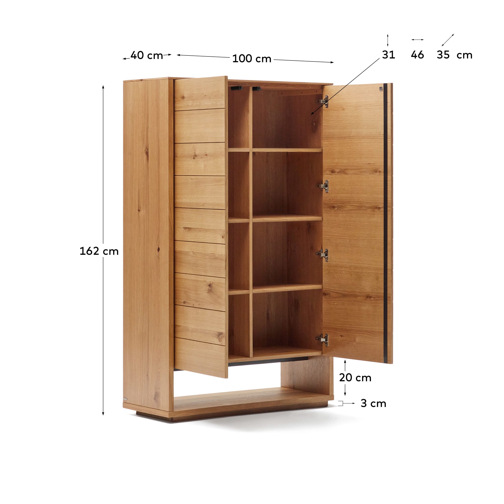 Highboard Alguema 2 Türen aus Eichenfurnier mit natürlichem Finish 100 x 163,5 cm in Braun präsentiert im Onlineshop von KAQTU Design AG. High-Sideboard ist von Kave Home