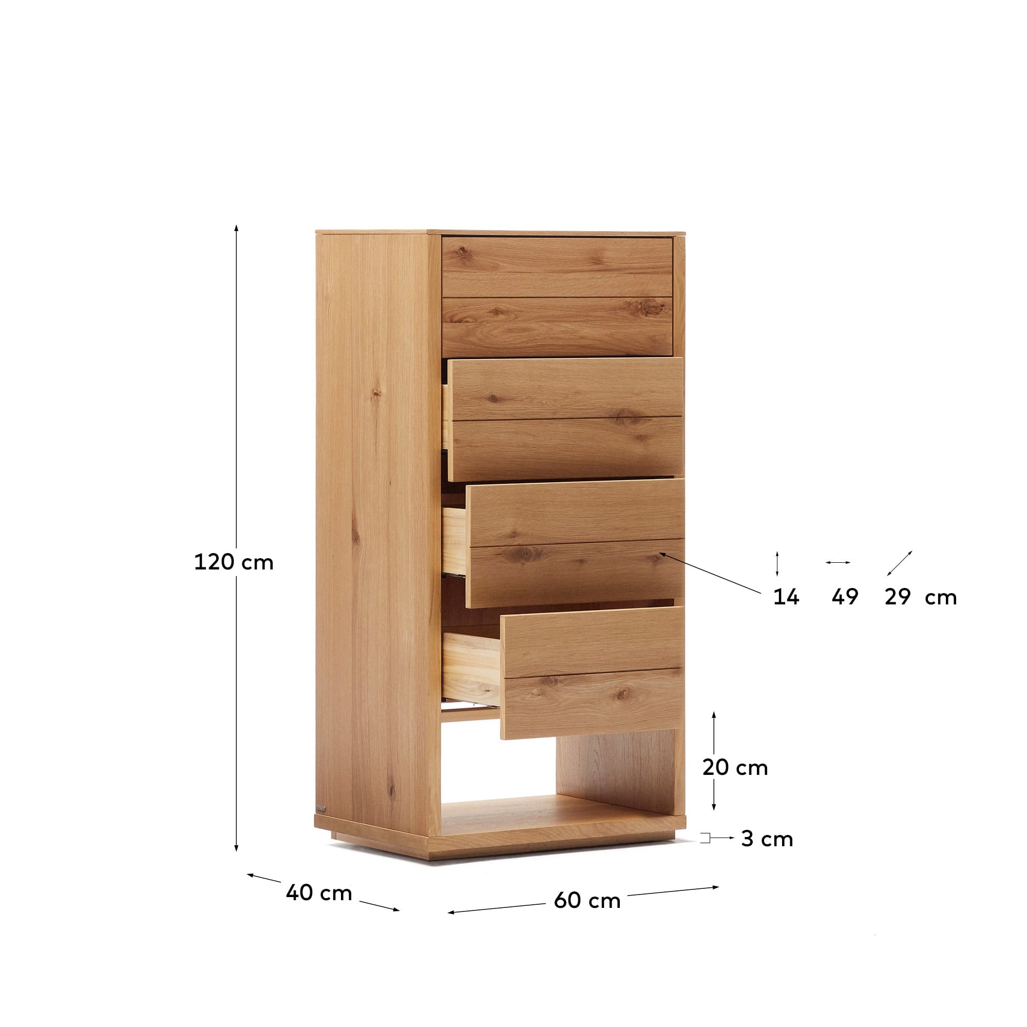 Alguema Kommode 4 Schubladen Eichenfurnier natürliches Finish 60 x 120 cm in Braun präsentiert im Onlineshop von KAQTU Design AG. High-Sideboard ist von Kave Home