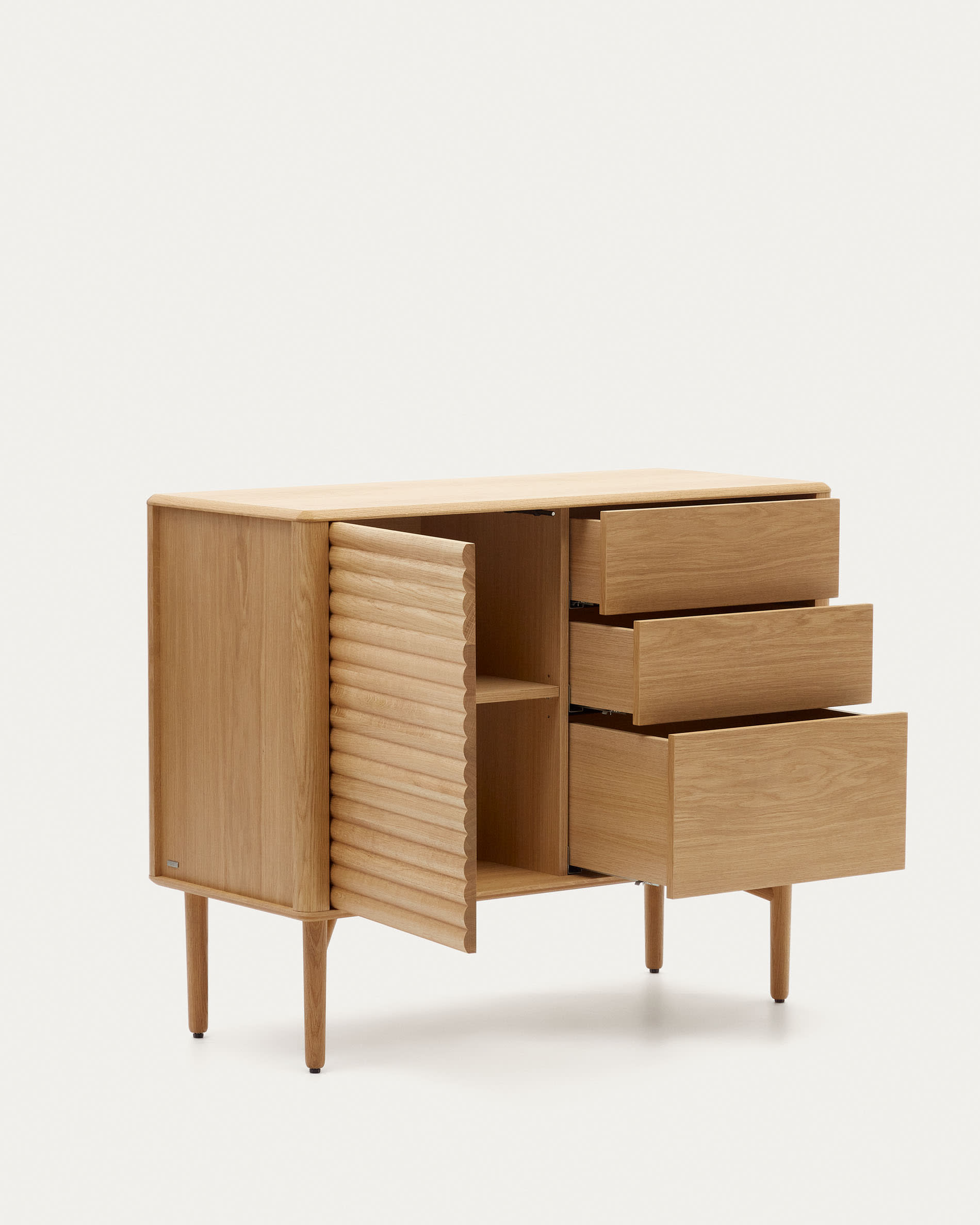 Lenon Sideboard 1 Türe und 3 Schubladen aus Eichenholz und Eichenfurnier 105 x 85 cm FSC MIX Credit in Braun präsentiert im Onlineshop von KAQTU Design AG. Sideboard ist von Kave Home