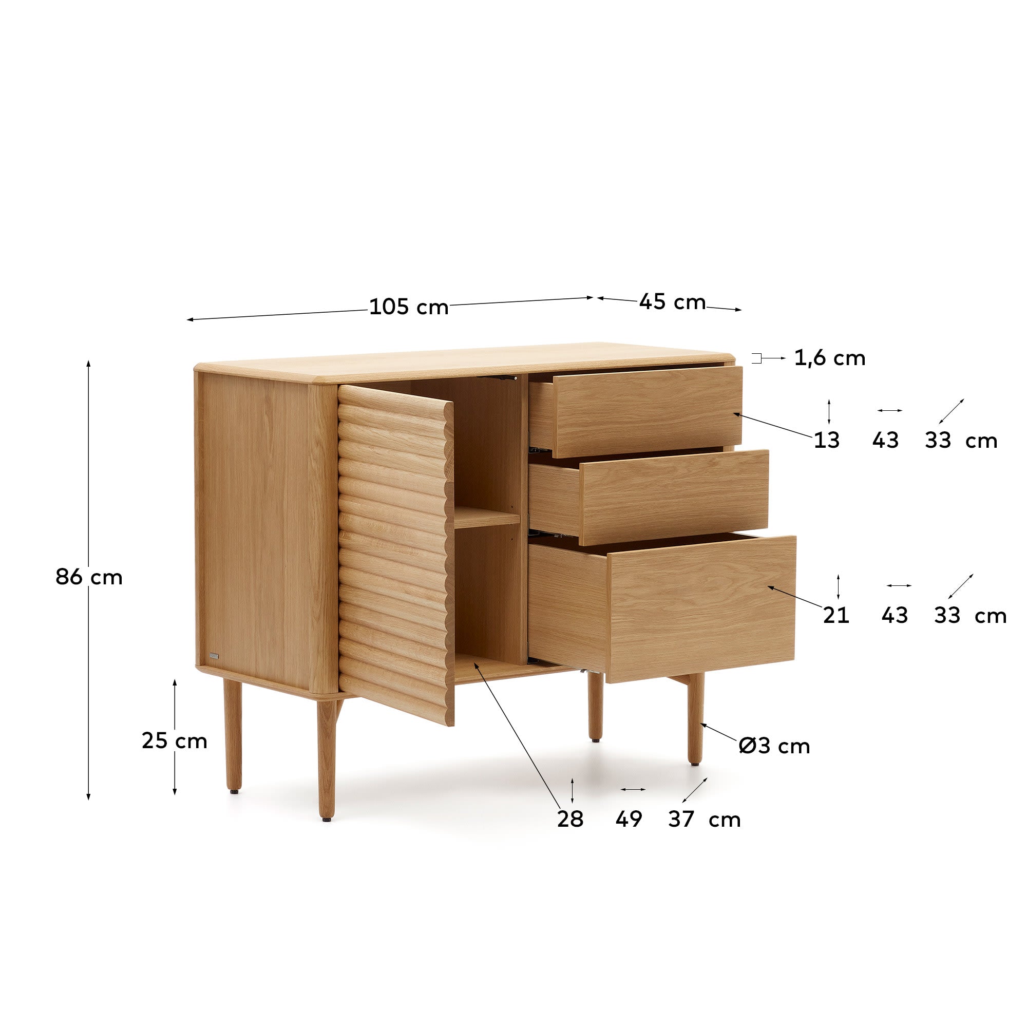 Lenon Sideboard 1 Türe und 3 Schubladen aus Eichenholz und Eichenfurnier 105 x 85 cm FSC MIX Credit in Braun präsentiert im Onlineshop von KAQTU Design AG. Sideboard ist von Kave Home