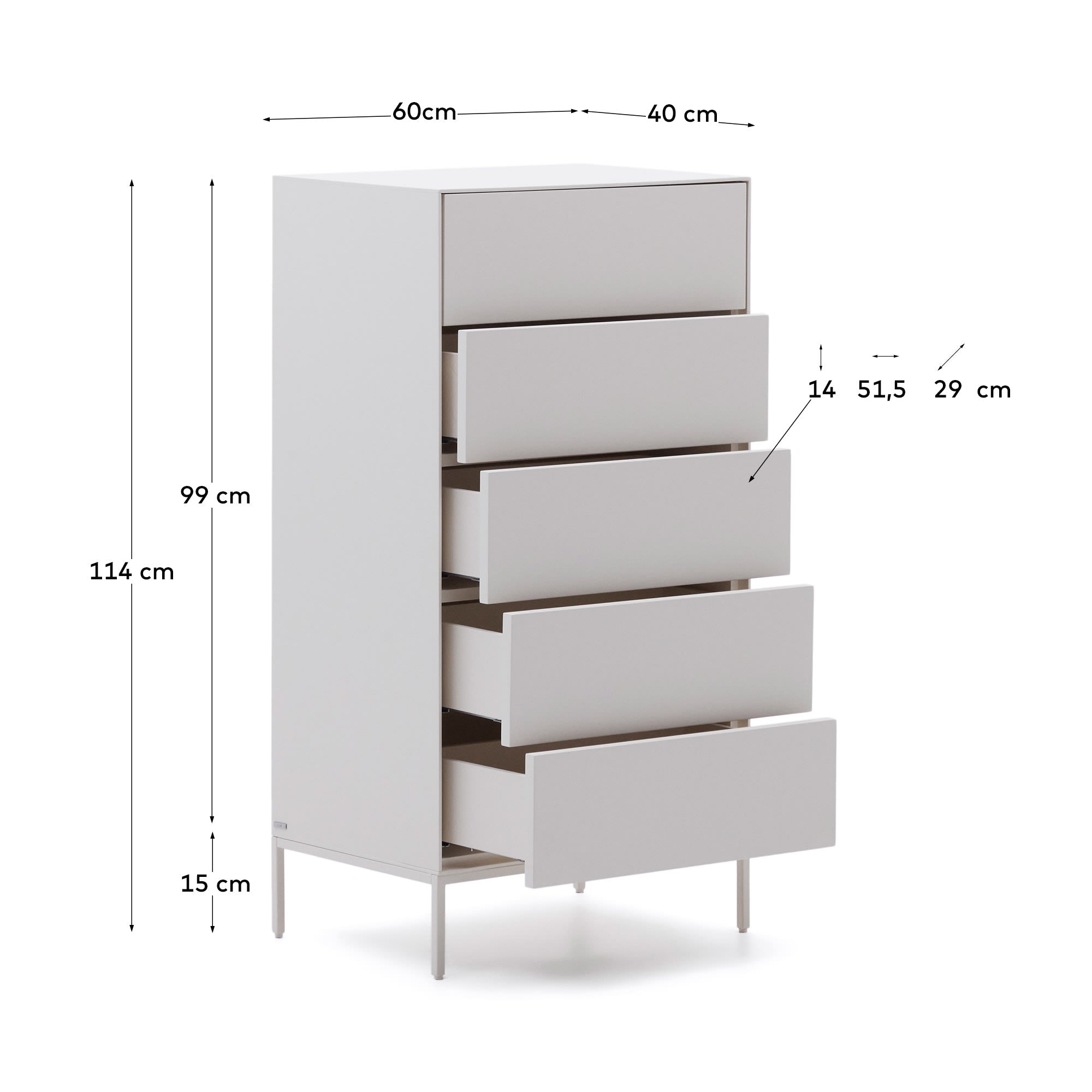 Vedrana Kommode 5 Schubladen MDF weiss lackiert 60 x 114 cm in Weiß präsentiert im Onlineshop von KAQTU Design AG. High-Sideboard ist von Kave Home