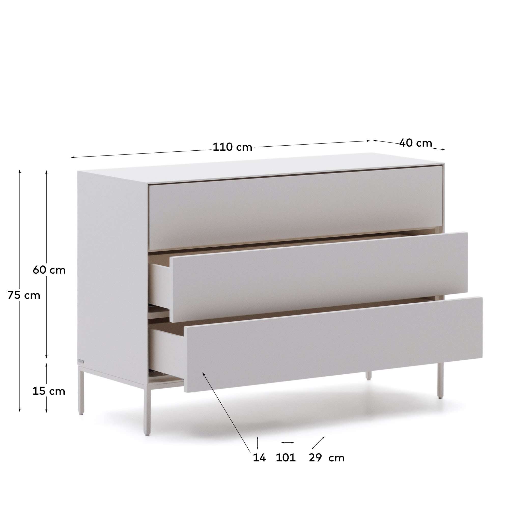 Vedrana Kommode 3 Schubladen MDF weiss lackiert 110 x 75 cm in Weiß präsentiert im Onlineshop von KAQTU Design AG. High-Sideboard ist von Kave Home