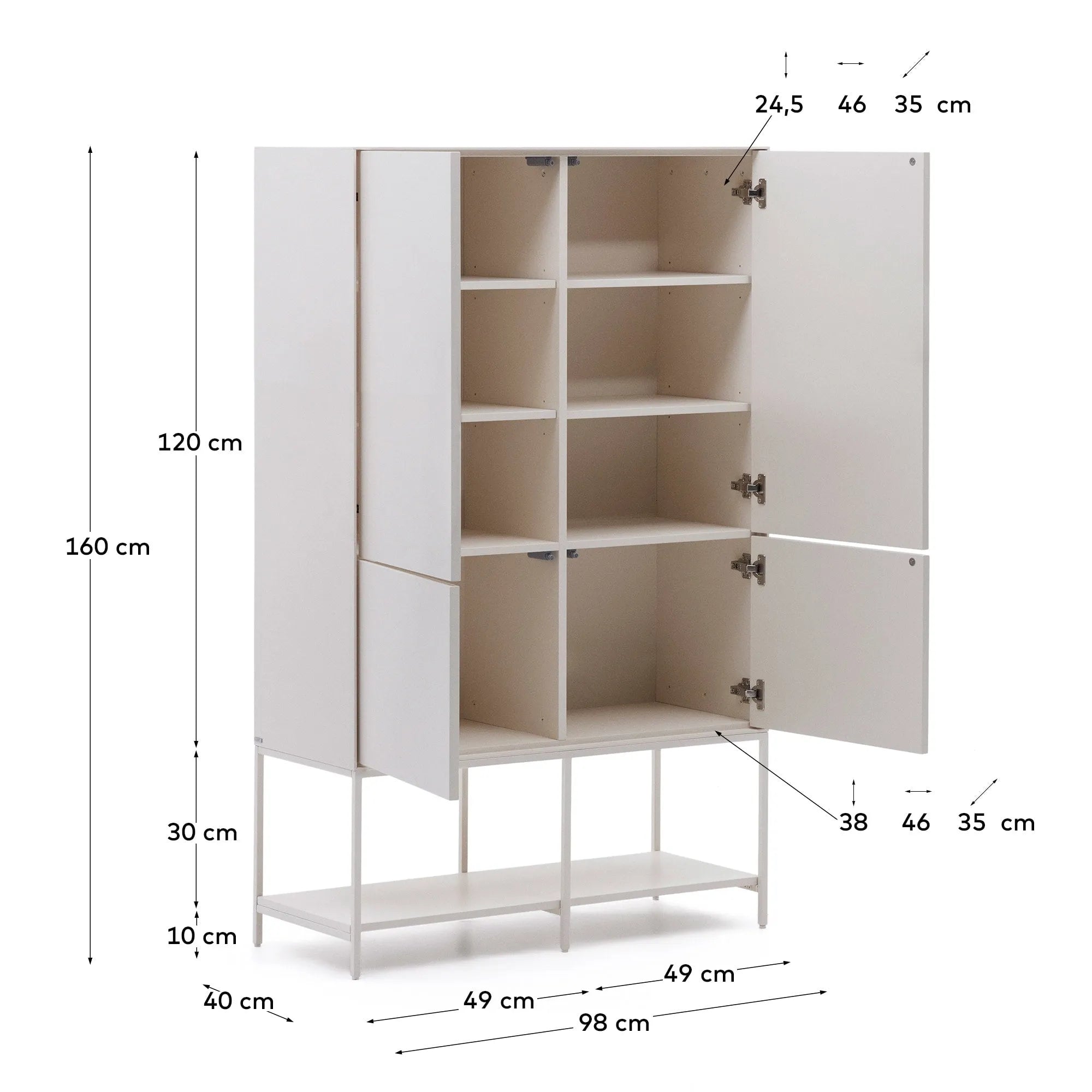 Elegantes Highboard mit 4 Türen, weiß lackiert, 97,5 x 160 cm. Modernes Design, viel Stauraum, leise Türen.