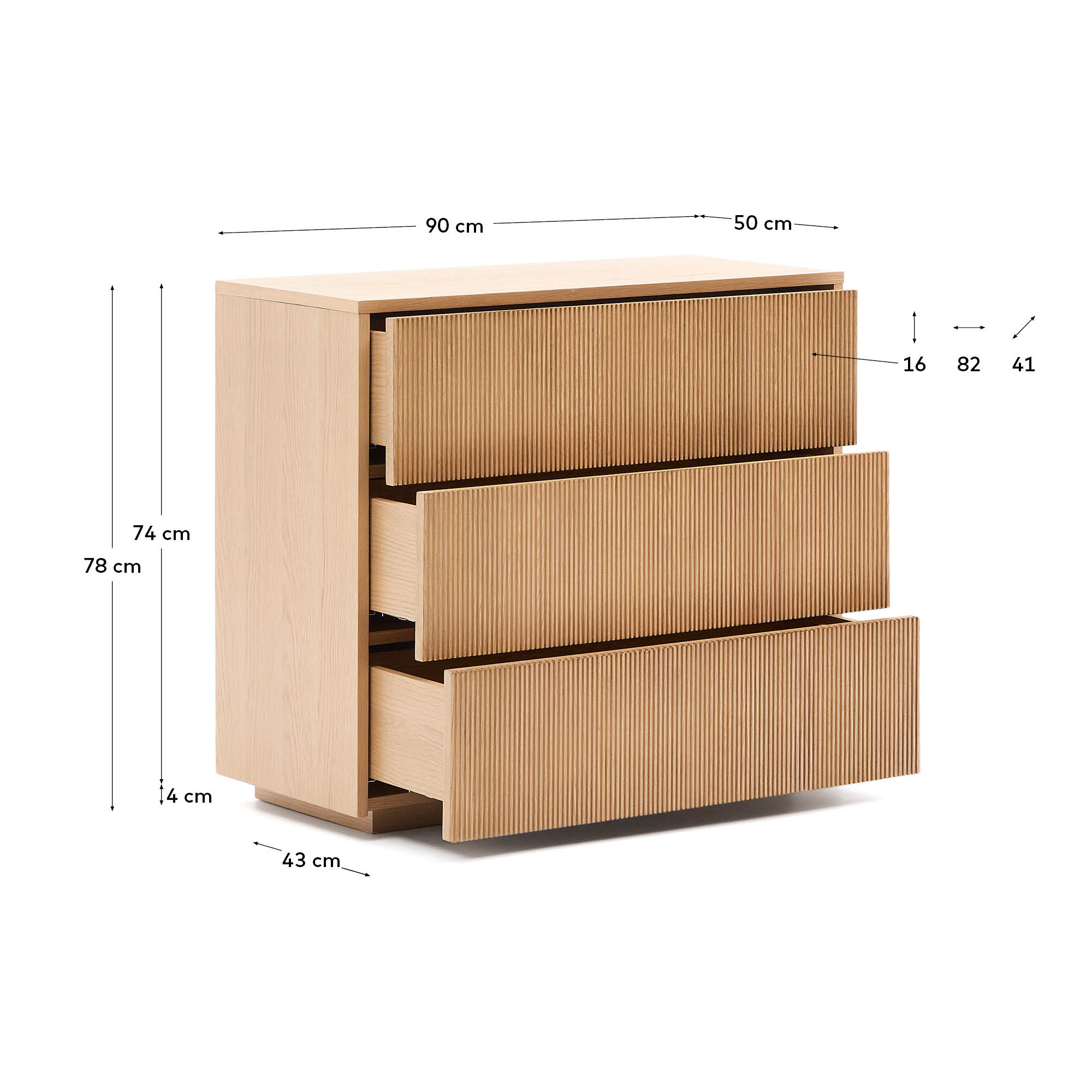 Kommode Helvine 3 Schubladen aus Eichenfurnier 86 x 79 cm FSC 100% in Natur präsentiert im Onlineshop von KAQTU Design AG. High-Sideboard ist von Kave Home