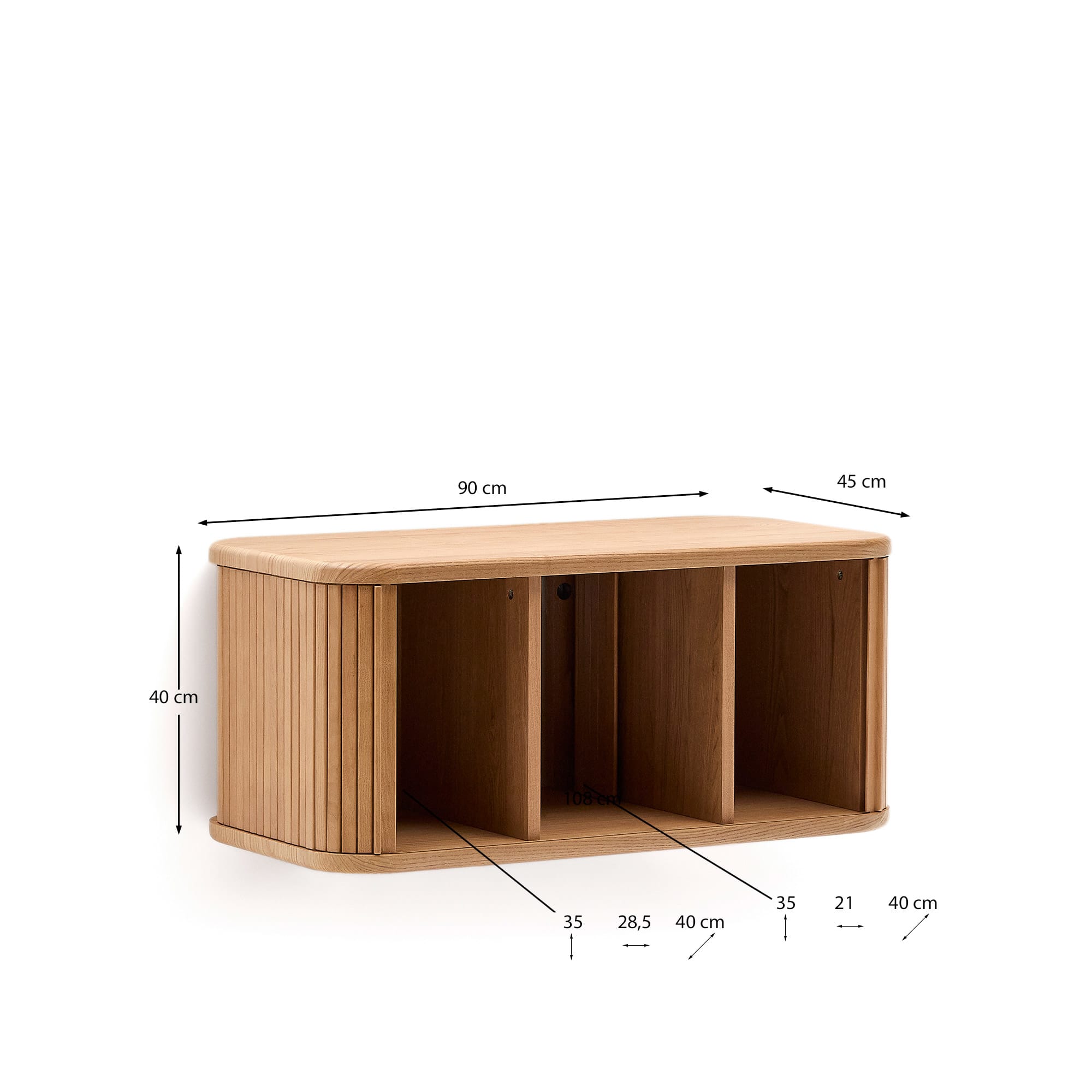 Badezimmermöbel Mailen aus Eschenfurnier mit naturfarbenem Finish 90 x 45 cm in Braun präsentiert im Onlineshop von KAQTU Design AG. Wandschrank ist von Kave Home