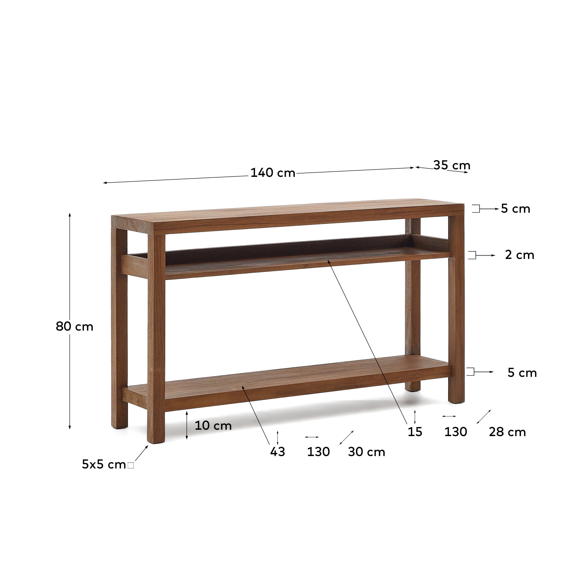 Sashi Konsole aus massivem Teakholz 140 x 80 cm in Braun präsentiert im Onlineshop von KAQTU Design AG. Konsolentisch ist von Kave Home