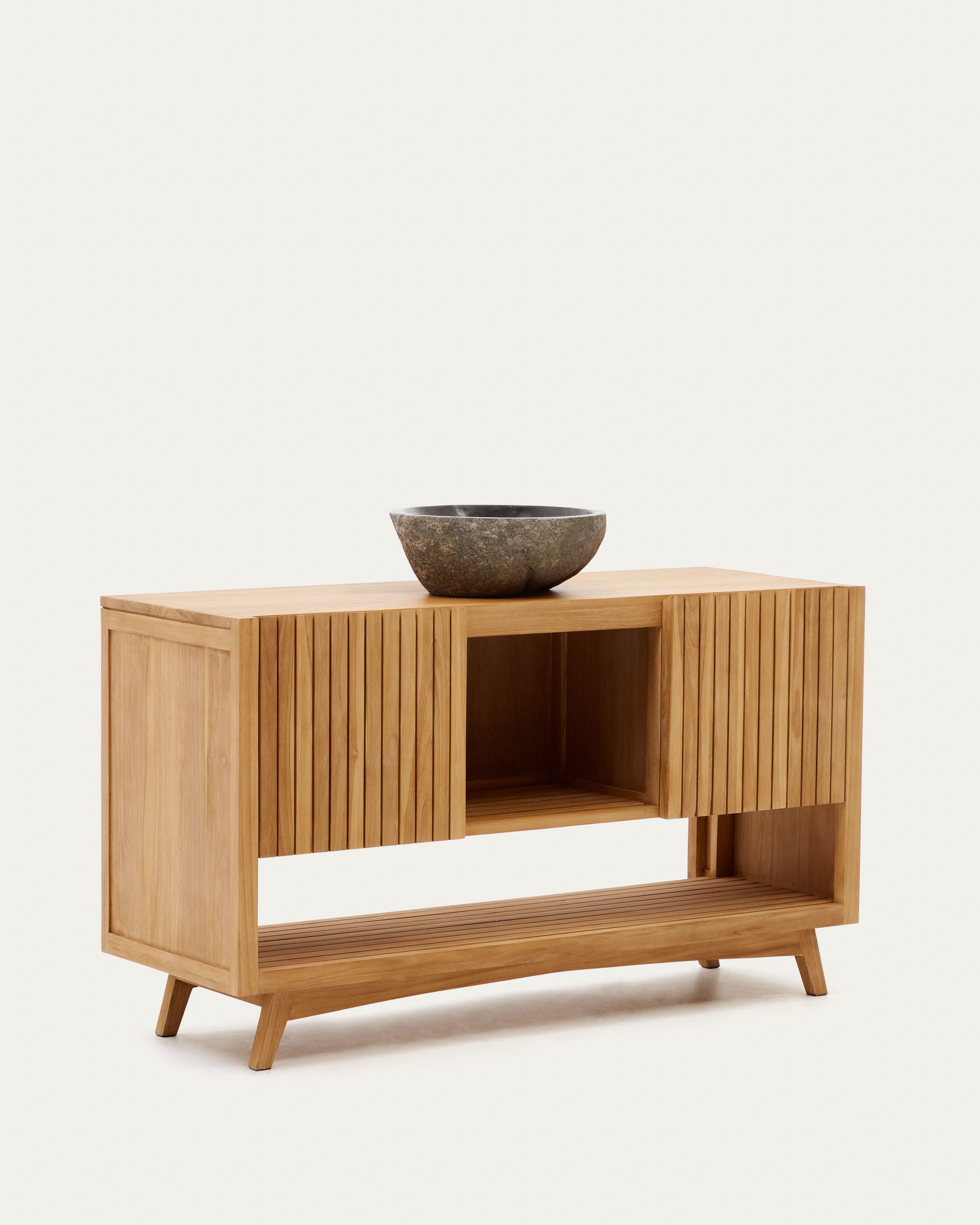 Kuveni aus massivem Teakholz mit natürlichem Finish 140 x 50 cm in Braun präsentiert im Onlineshop von KAQTU Design AG. High-Sideboard ist von Kave Home