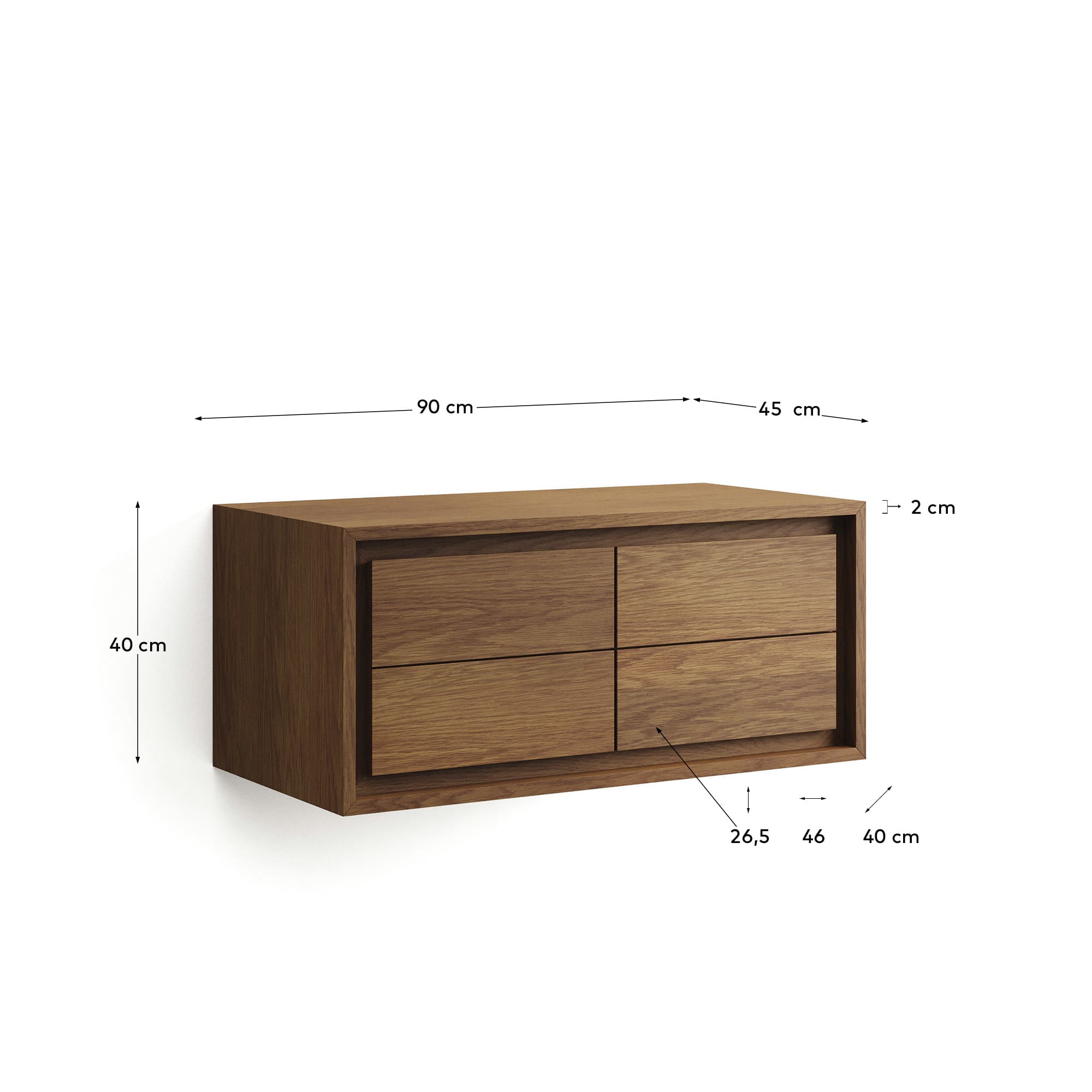 Kenta Badezimmermöbel aus massivem Teakholz mit Nussholz Finish 90 x 45 cm in Braun präsentiert im Onlineshop von KAQTU Design AG. Wandschrank ist von Kave Home