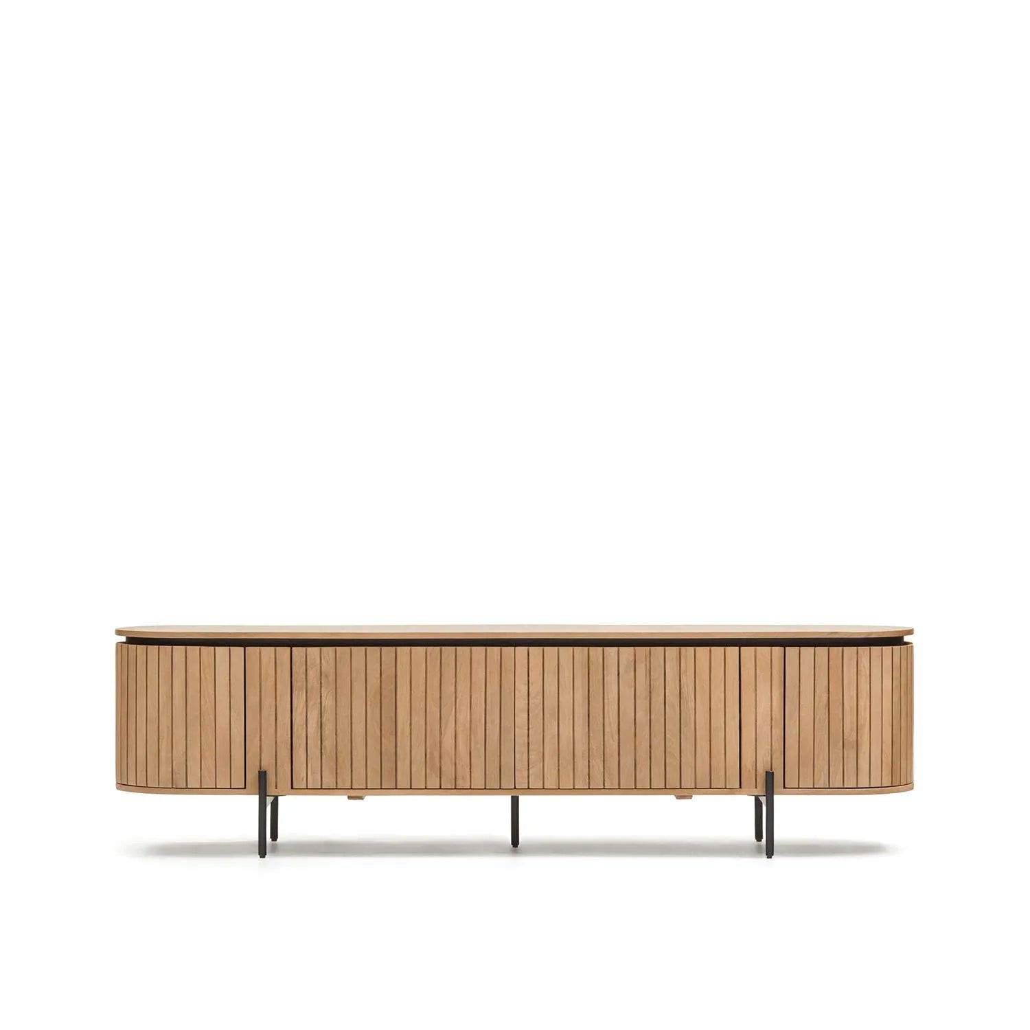 Licia TV-Möbel 4 Türen aus massivem Mangoholz und schwarz lackiertem Metall 200 x 55 cm in Natur präsentiert im Onlineshop von KAQTU Design AG. Sideboard ist von Kave Home