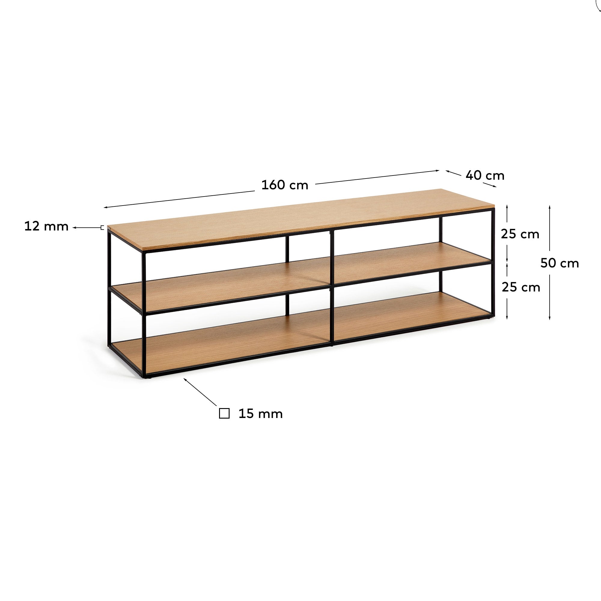 TV-Möbel Yoana aus Eichenfurnier und schwarz lackiertem Metallgestell 160 x 40 cm in Braun präsentiert im Onlineshop von KAQTU Design AG. Sideboard ist von Kave Home