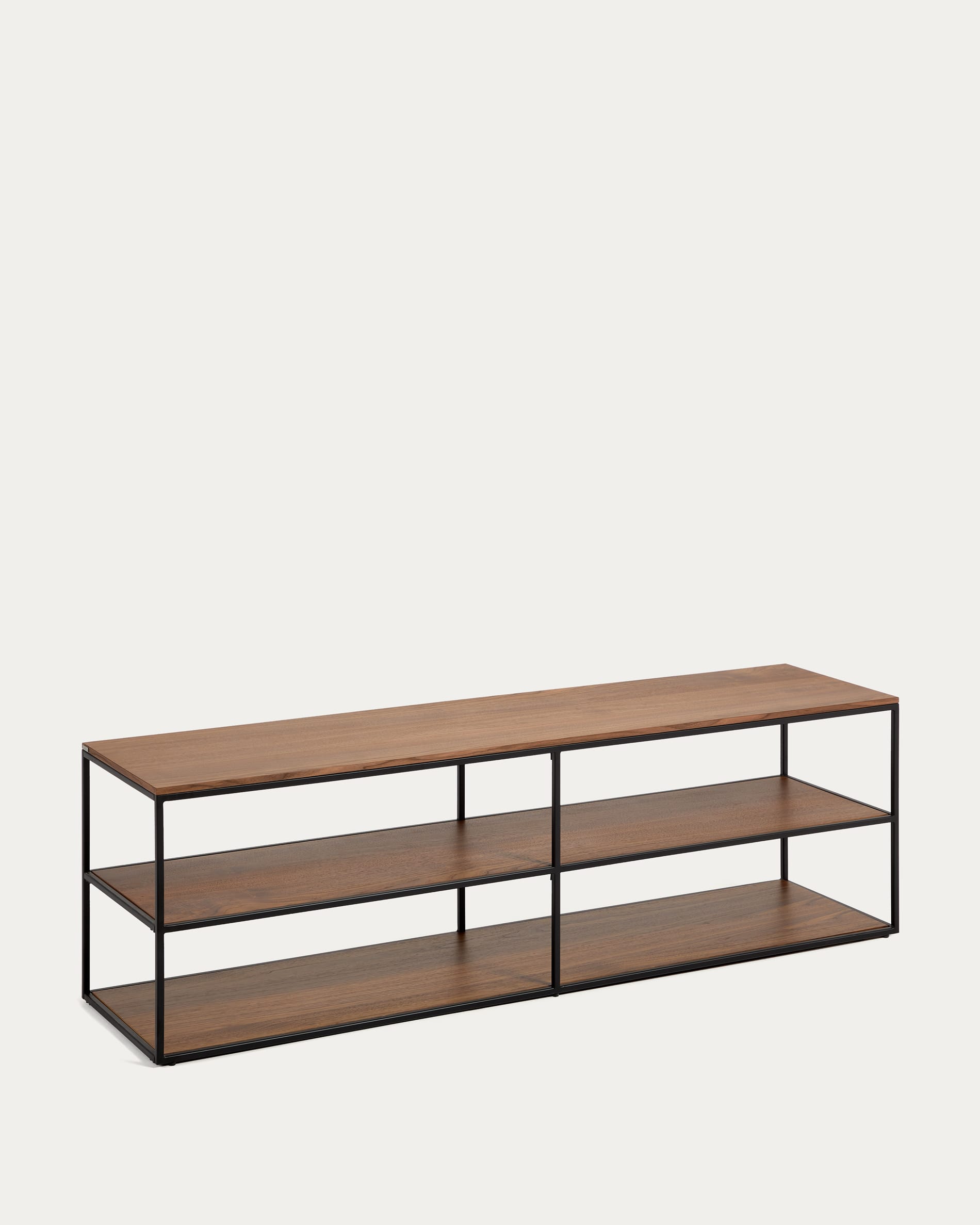 TV-Möbel Yoana aus Nussholzfurnier und schwarz lackiertem Metallgestell 160 x 40 cm in Braun präsentiert im Onlineshop von KAQTU Design AG. Sideboard ist von Kave Home