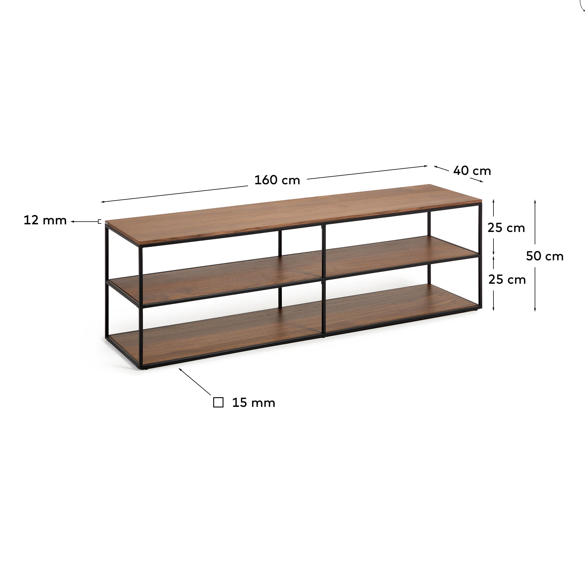 TV-Möbel Yoana aus Nussholzfurnier und schwarz lackiertem Metallgestell 160 x 40 cm in Braun präsentiert im Onlineshop von KAQTU Design AG. Sideboard ist von Kave Home