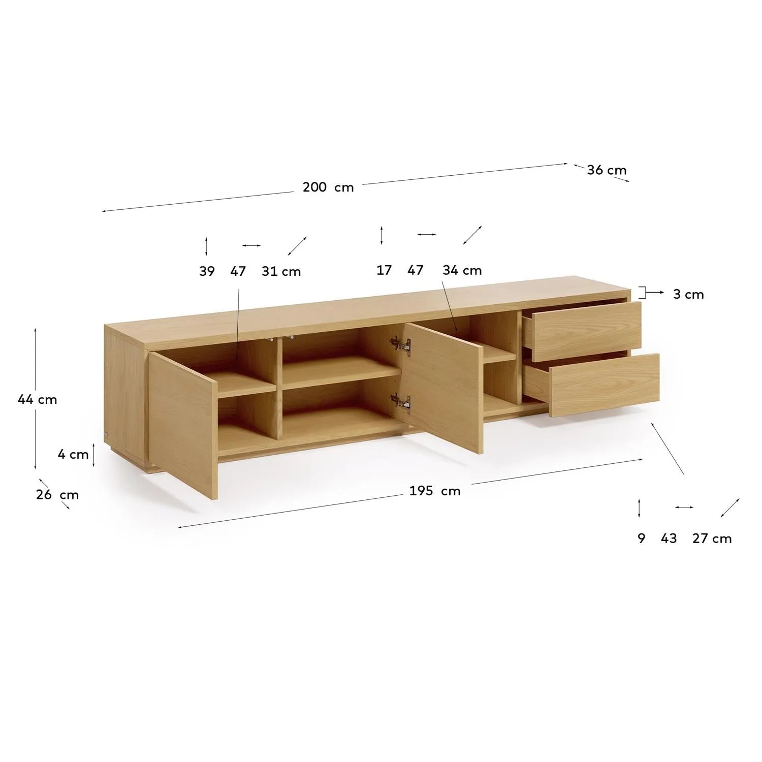 Moderner Abilen TV-Schrank mit vielseitigem Stauraum von Kave Home.