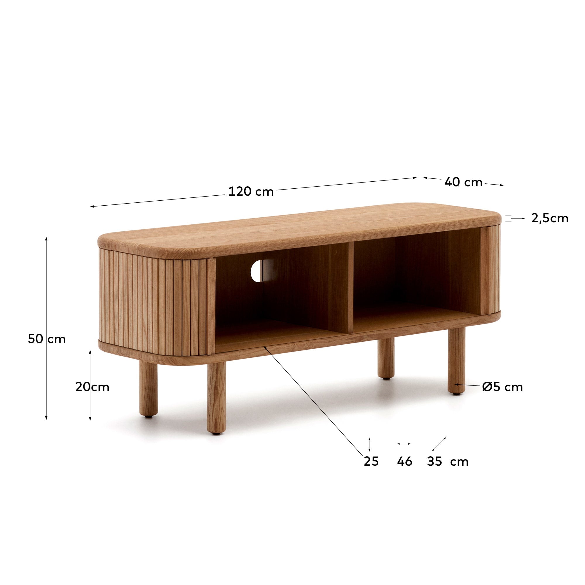 TV-Möbel Mailen 2 Türen in Eschenfurnier mit natürlichem Finish 120 x 50 cm in Braun präsentiert im Onlineshop von KAQTU Design AG. Sideboard ist von Kave Home