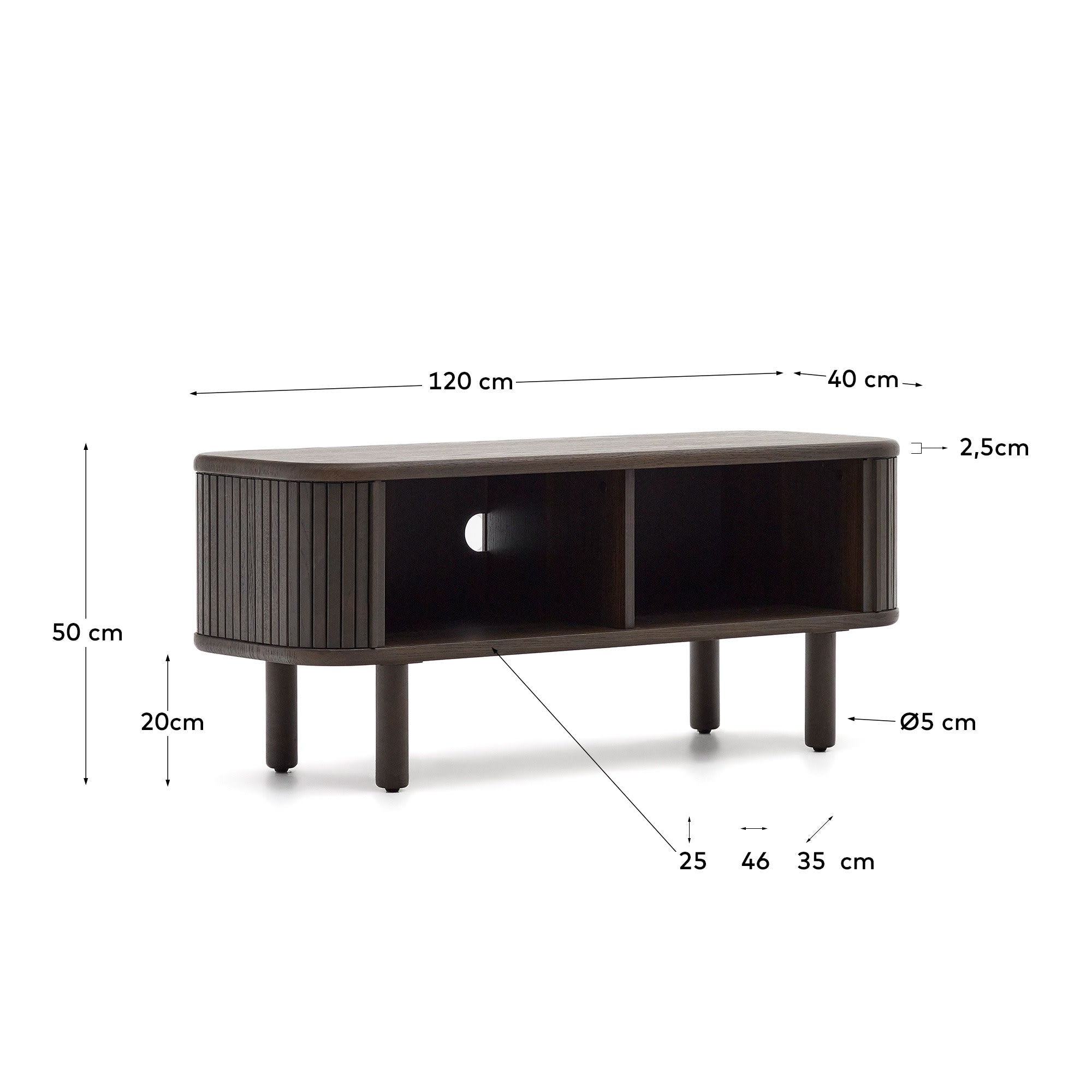 TV-Möbel Mailen 2 Türen in Eschenfurnier mit dunklem Finish 120 x 50 cm in Schwarz präsentiert im Onlineshop von KAQTU Design AG. Sideboard ist von Kave Home