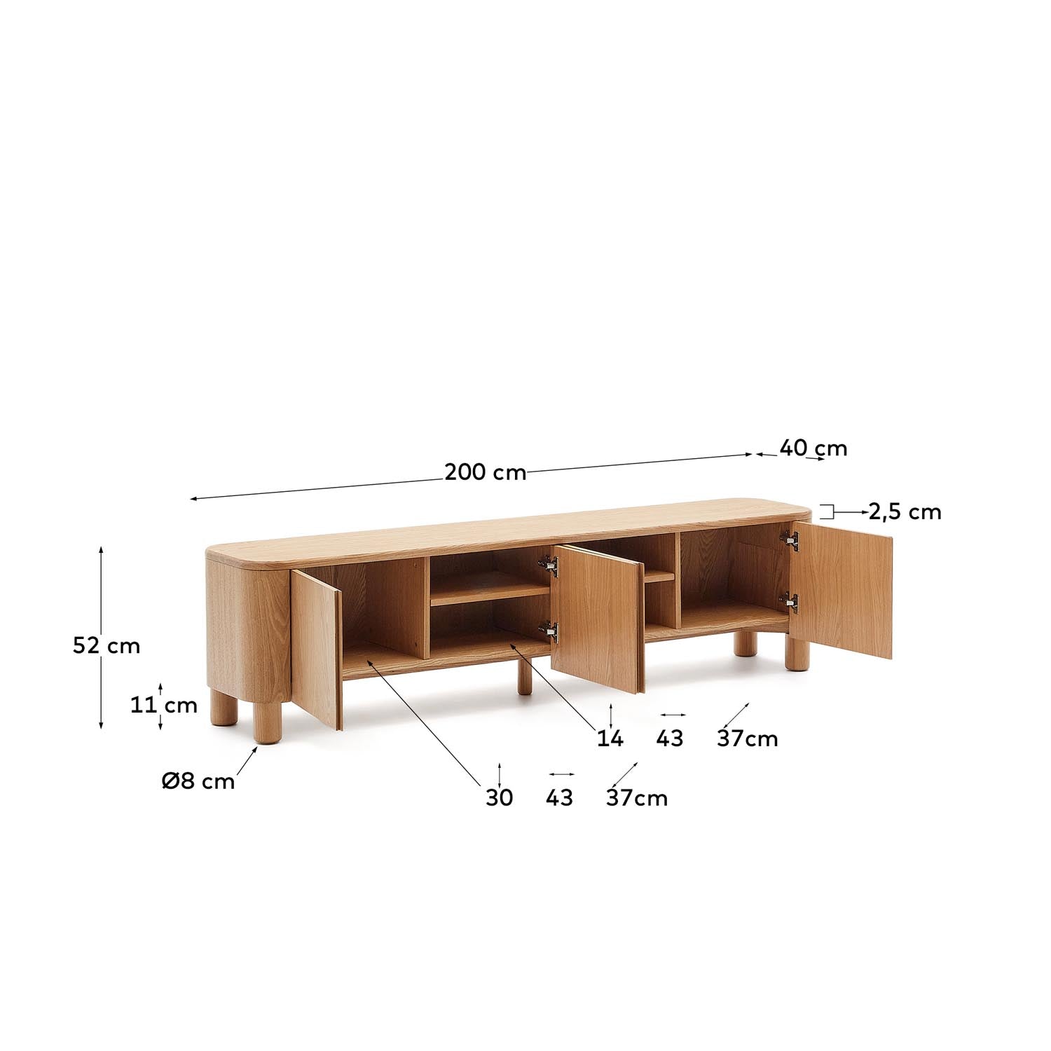 Salaya TV-Möbel aus Eschenfurnierholz FSC Mix Credit 200 x 52 cm in Natur präsentiert im Onlineshop von KAQTU Design AG. Sideboard ist von Kave Home