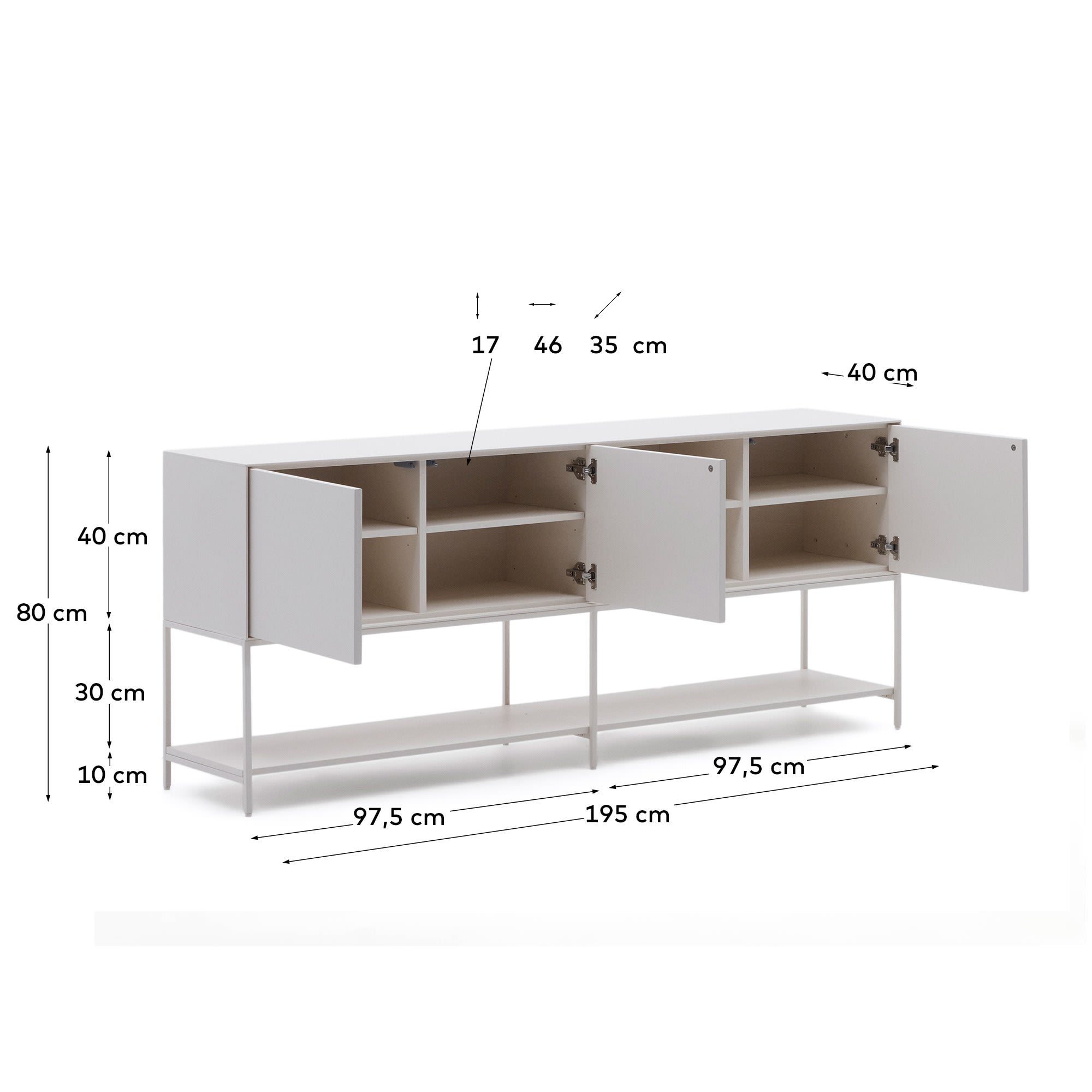 Vedrana Sideboard 3 Türen MDF weiss lackiert 195 x 80 cm in Weiß präsentiert im Onlineshop von KAQTU Design AG. Sideboard ist von Kave Home