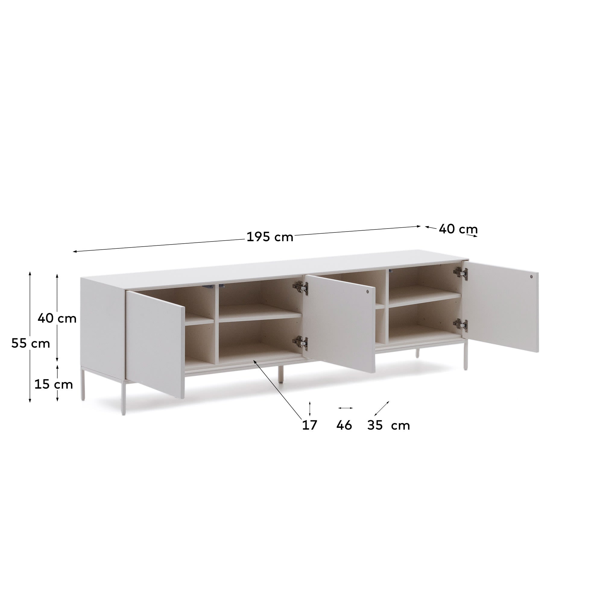 Vedrana TV-Schrank 3 Türen MDF weiss lackiert 195 x 55 cm in Weiß präsentiert im Onlineshop von KAQTU Design AG. Sideboard ist von Kave Home