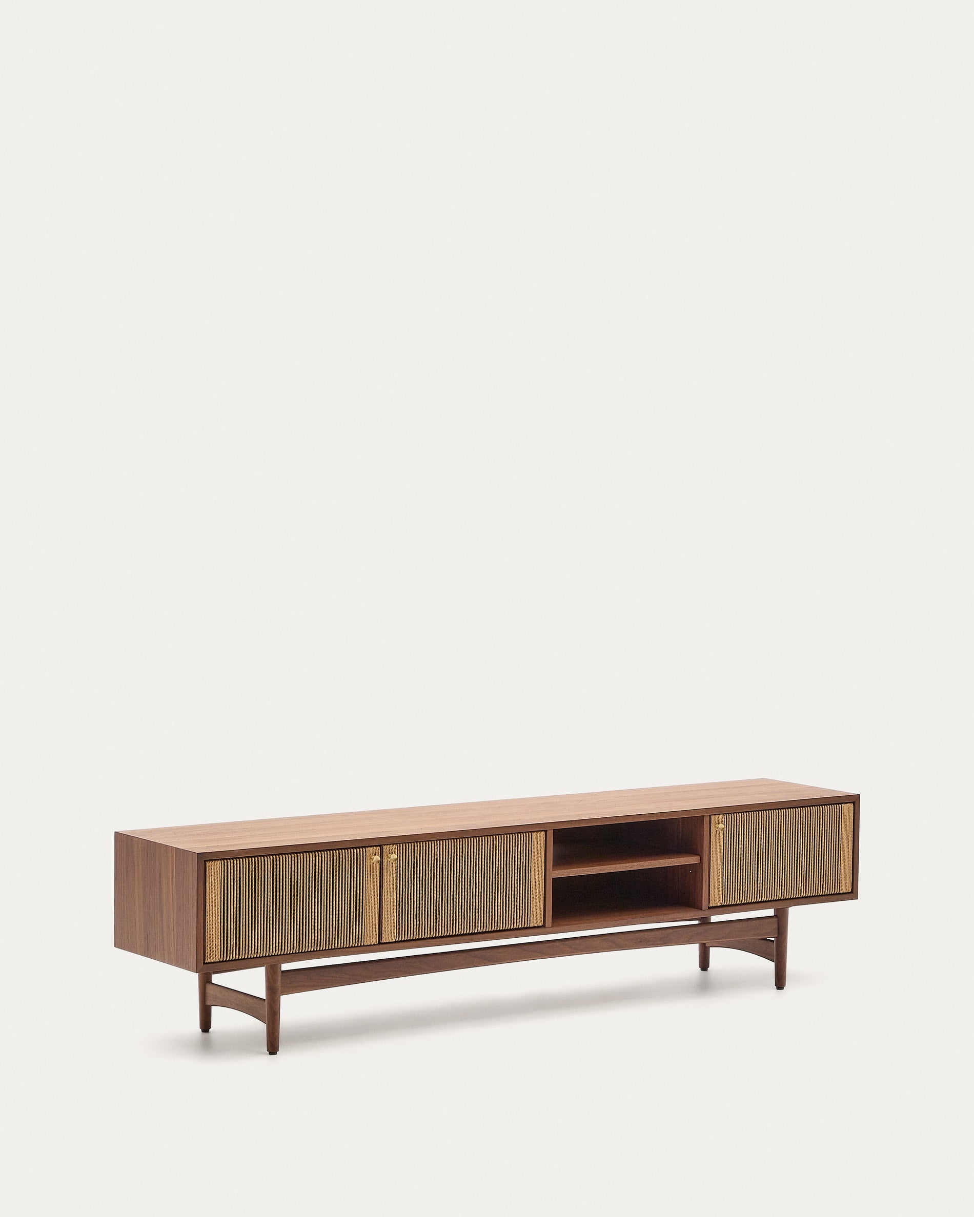 TV-Möbel Elan 3 Türen Furnier und massives Walnussholz Seil 200 x 50 cm FSC Mix Credit in Natur präsentiert im Onlineshop von KAQTU Design AG. Sideboard ist von Kave Home