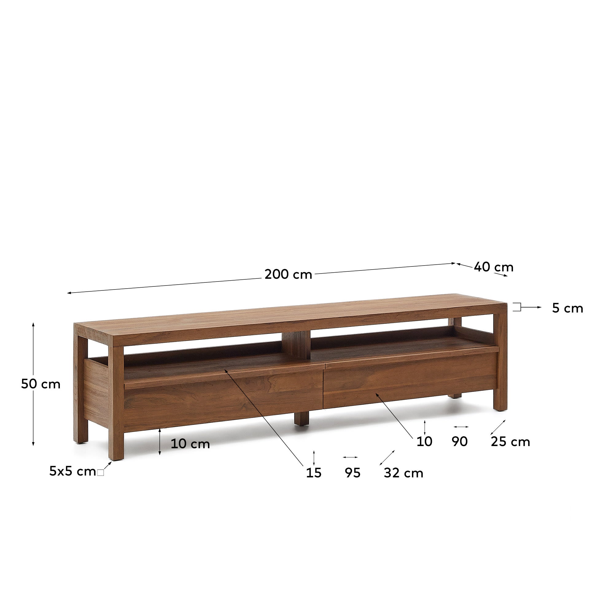 Sashi TV-Möbel aus massivem Teakholz 200 x 40 cm in Braun präsentiert im Onlineshop von KAQTU Design AG. Sideboard ist von Kave Home