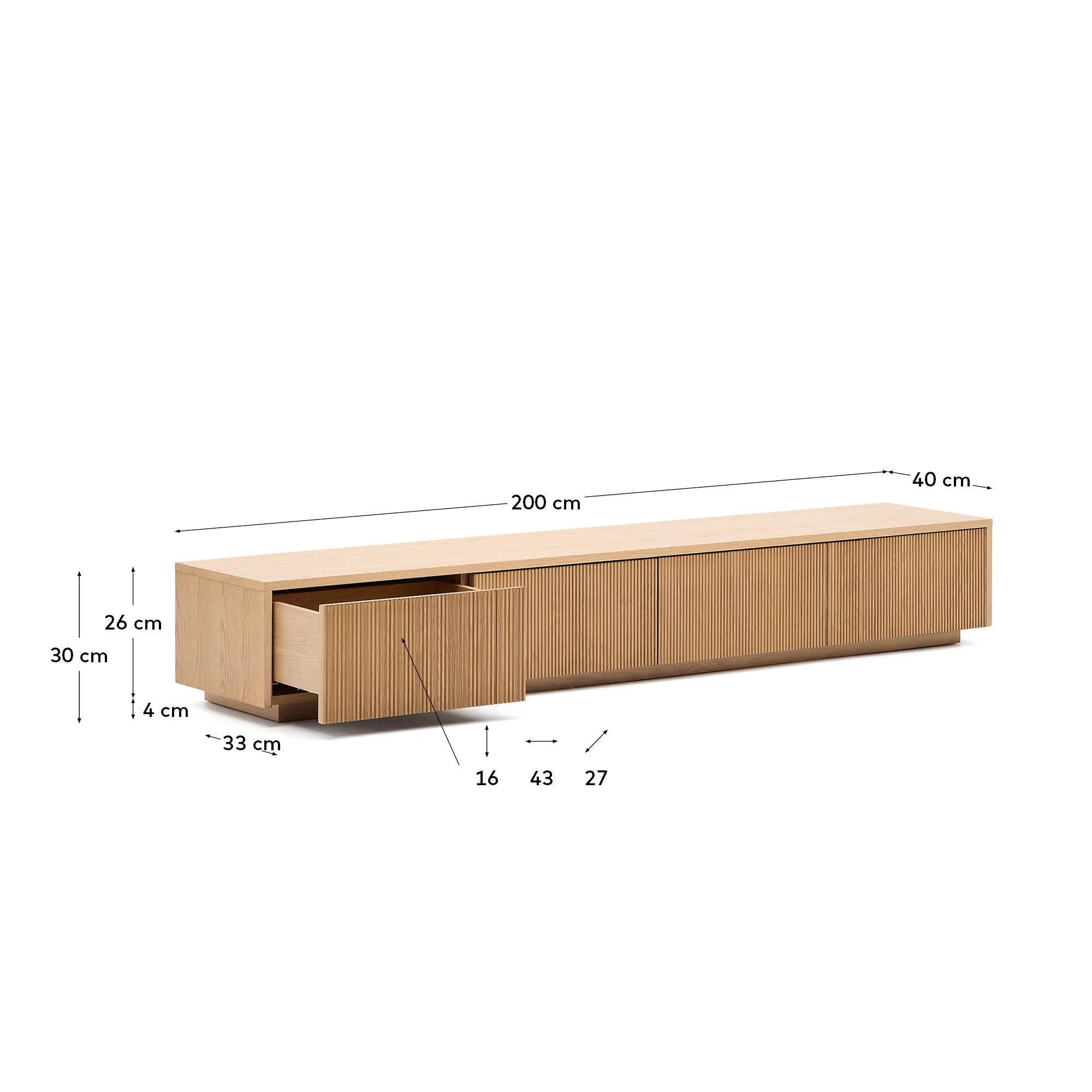 TV-Möbel Helvine 4 Schubladen 200 x 40 cm FSC 100% in Natur präsentiert im Onlineshop von KAQTU Design AG. Sideboard ist von Kave Home