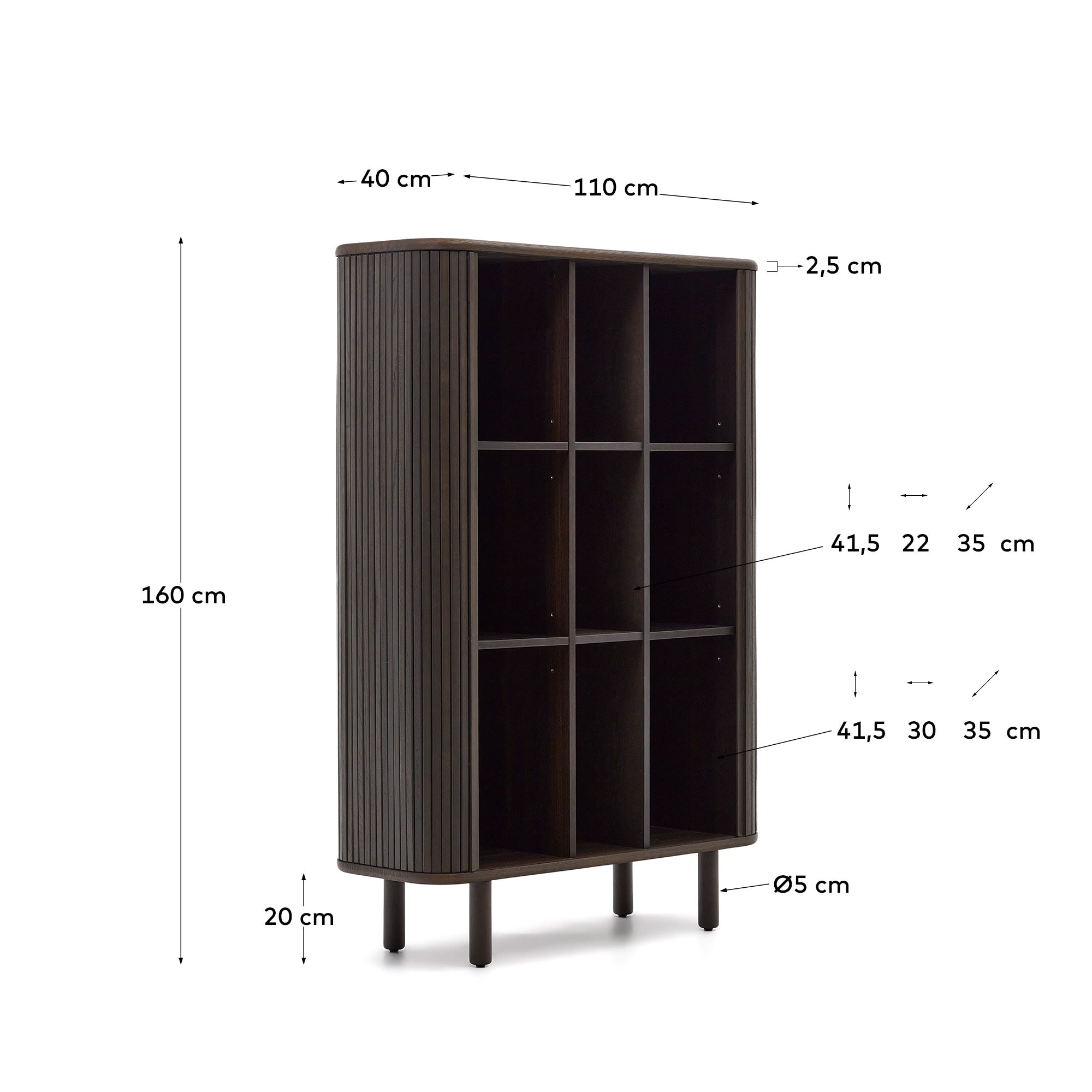 Mailen Highboard 2 Türen mit Eschenfurnier und dunklem Finish 110 x 160 cm in Schwarz präsentiert im Onlineshop von KAQTU Design AG. High-Sideboard ist von Kave Home