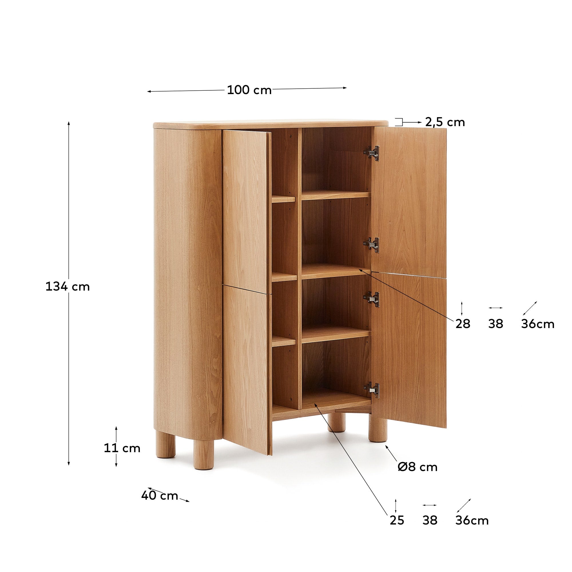 Salaya Highboard aus Eschenfurnierholz 100 x 134 cm in Natur präsentiert im Onlineshop von KAQTU Design AG. High-Sideboard ist von Kave Home