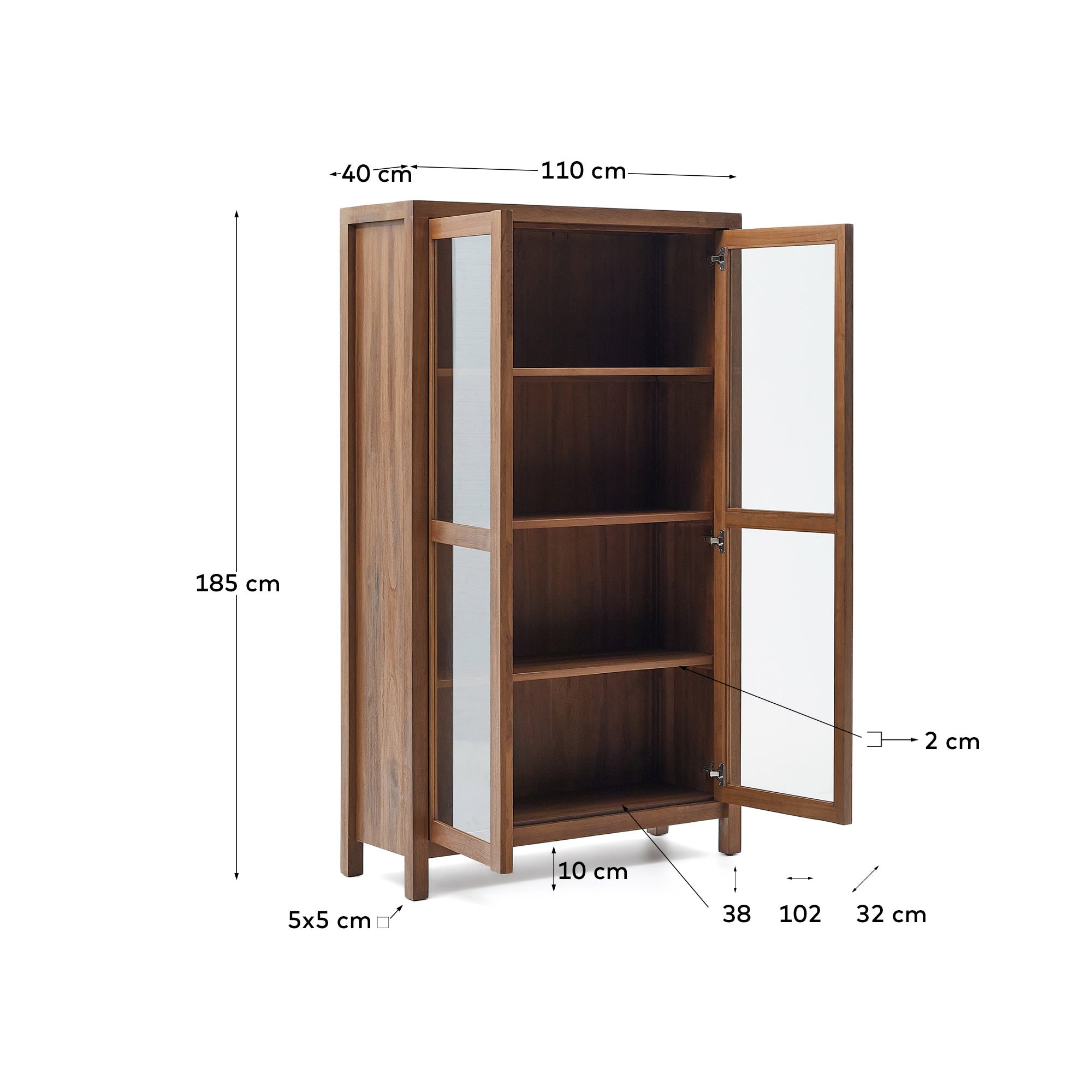 Sashi Vitrine aus massivem Teakholz 110 x 185 cm in Braun präsentiert im Onlineshop von KAQTU Design AG. Vitrine ist von Kave Home