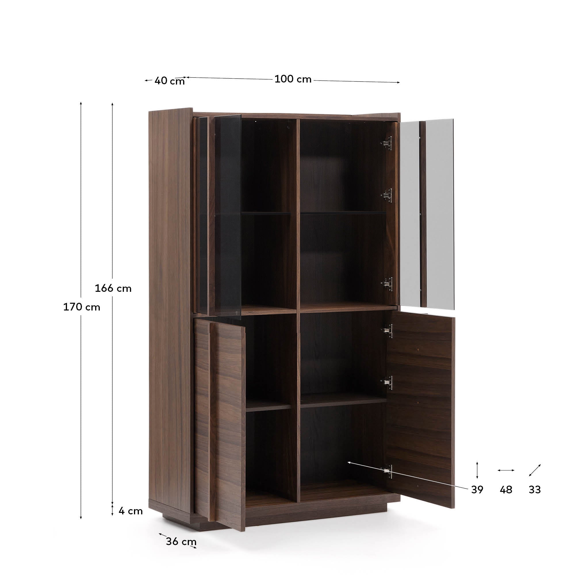 Vitrine Onix massives Walnussholz Walnussfurnier dunkles Finish 101x170 cm FSC Mix Credit in Dunkelbraun präsentiert im Onlineshop von KAQTU Design AG. Vitrine ist von Kave Home