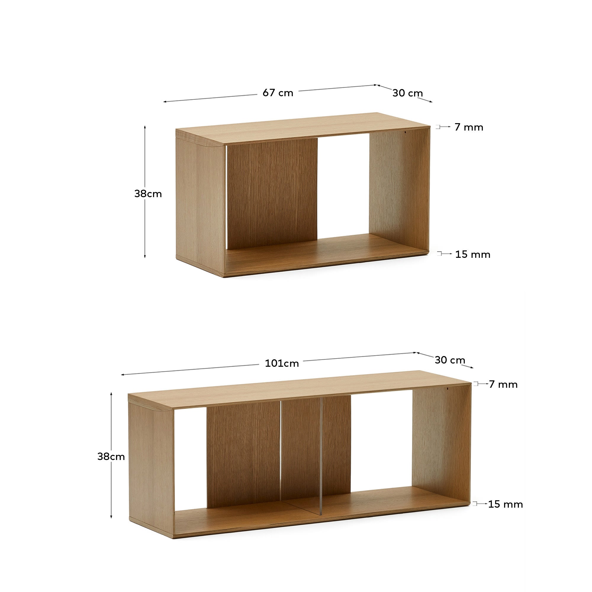 Litto Set aus 4 modularen Regalen aus Eichenfurnier 168 x 76 cm in Natur präsentiert im Onlineshop von KAQTU Design AG. Regalsystem ist von Kave Home