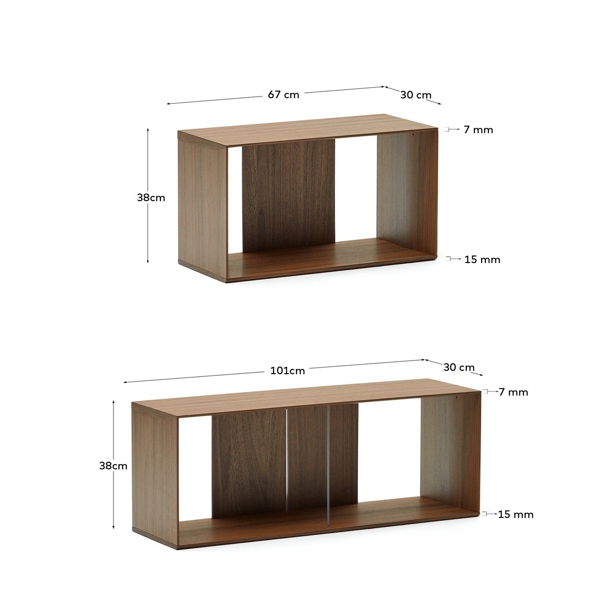 Litto Set aus 4 modularen Regalen aus Nussholzfurnier 168 x 76 cm in Braun präsentiert im Onlineshop von KAQTU Design AG. Regalsystem ist von Kave Home