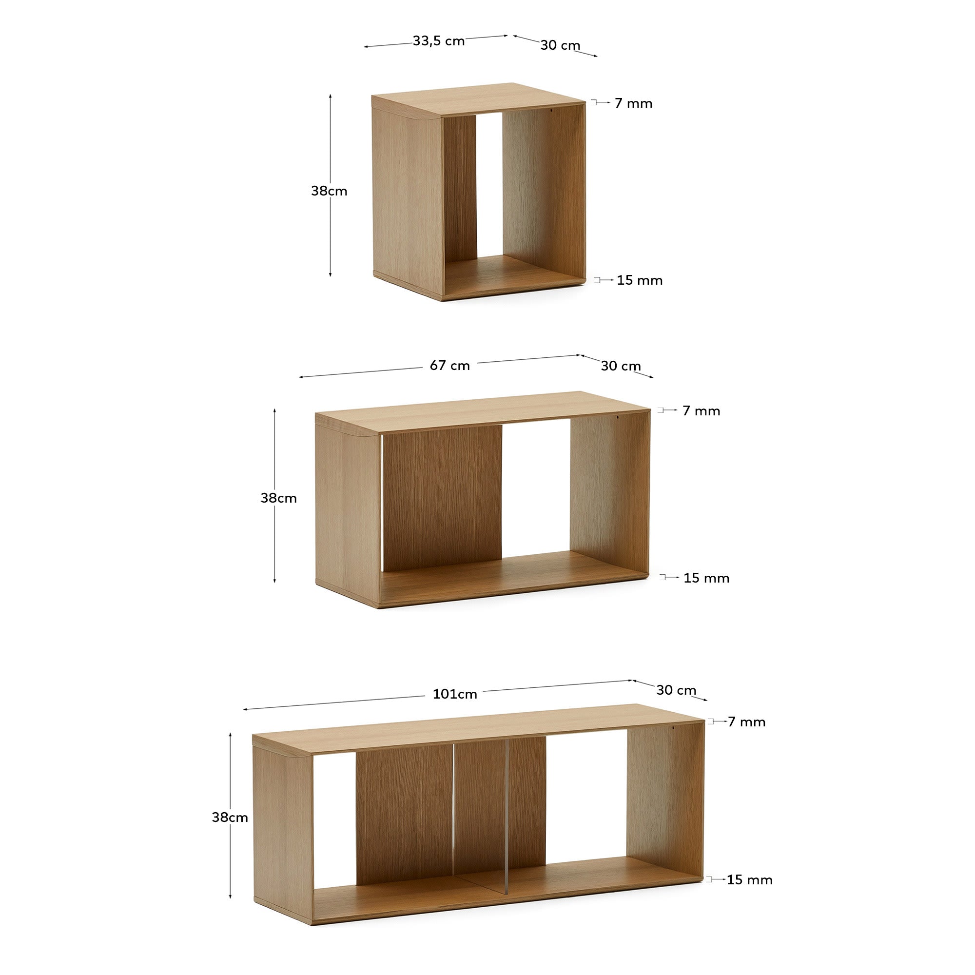 Litto Set aus 6 modularen Regalen aus Eichenfurnier 101 x 152 cm in Natur präsentiert im Onlineshop von KAQTU Design AG. Regalsystem ist von Kave Home