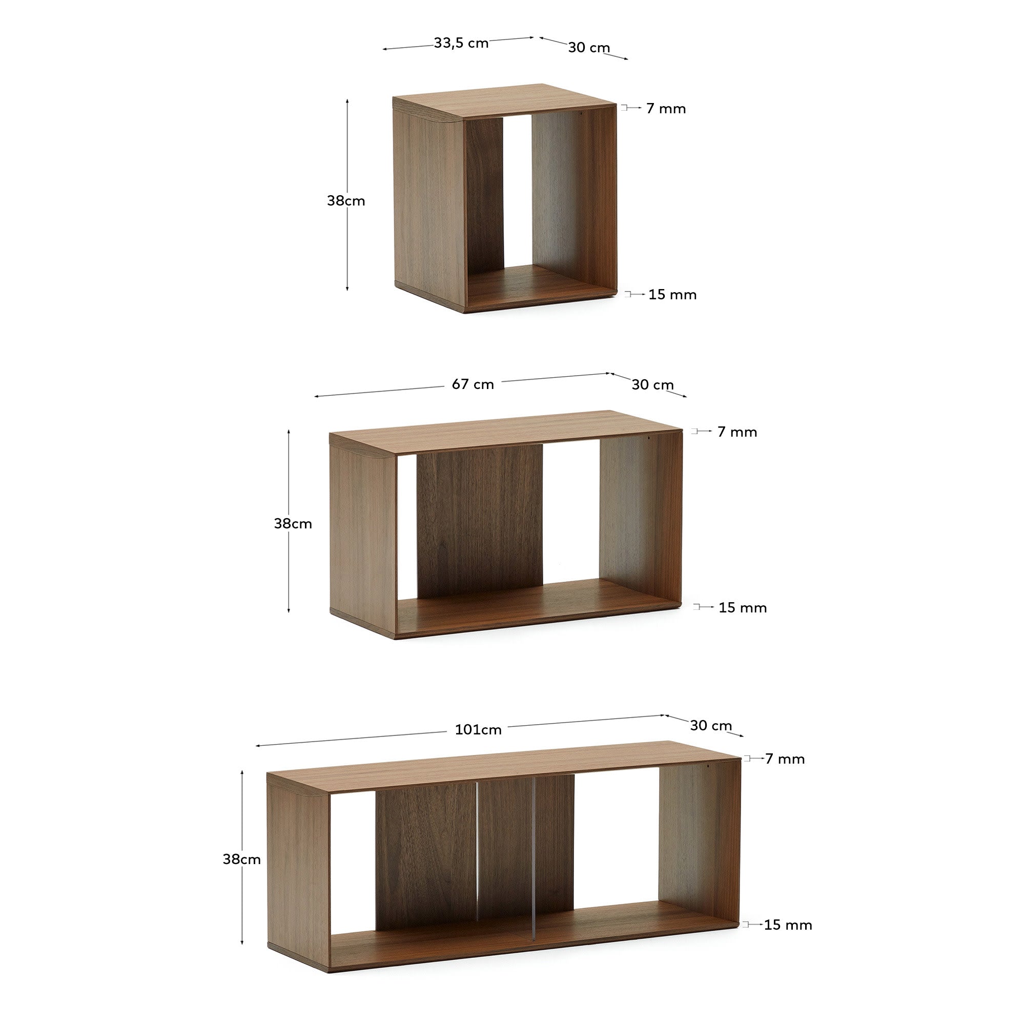 Litto Set aus 6 modularen Regalen aus Nussholzfurnier 101 x 152 cm in Braun präsentiert im Onlineshop von KAQTU Design AG. Regalsystem ist von Kave Home