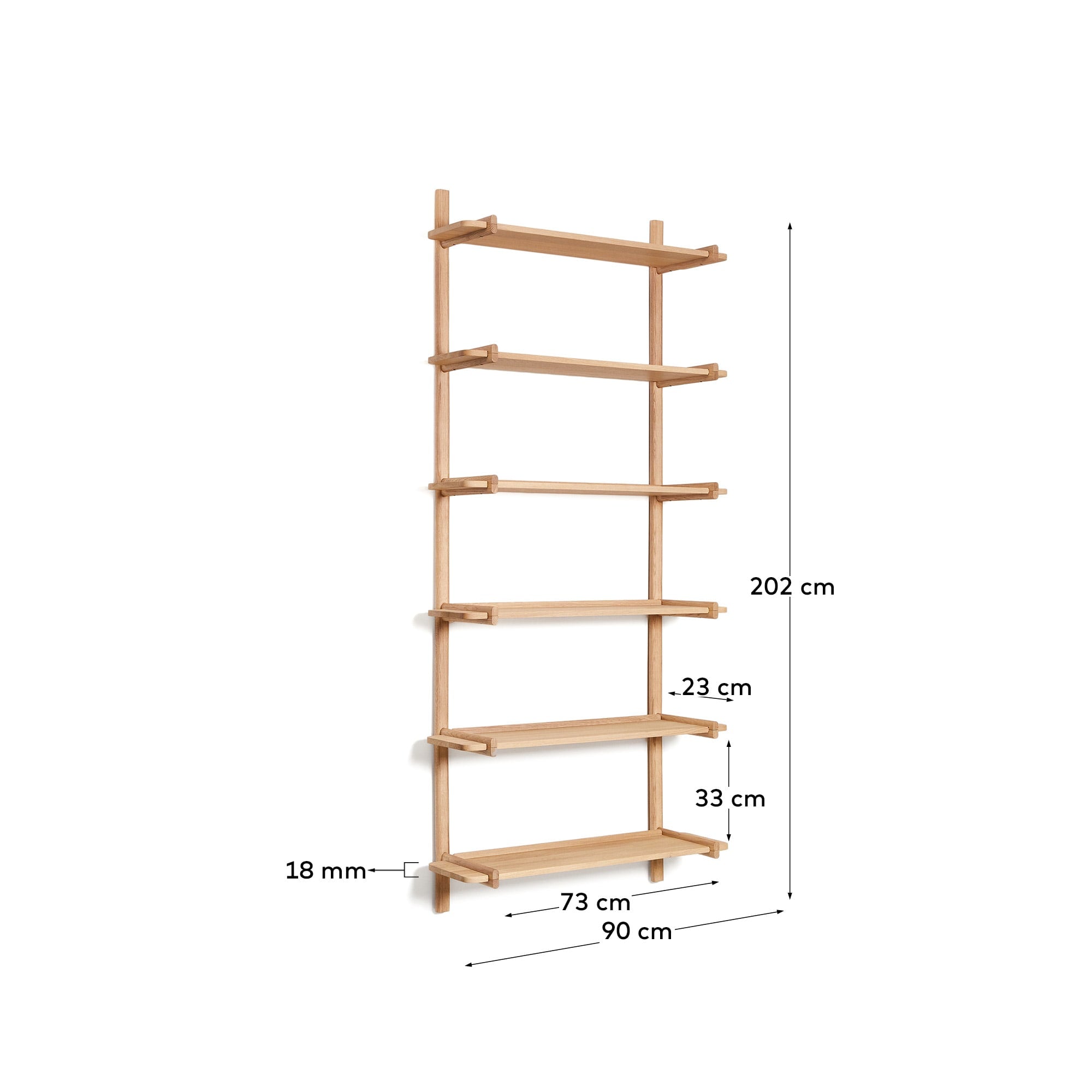 Sitra Regal modular 6 Regalbretter massives Eichenholz Finish Natur FSC Mix Credit 90 cm in Braun präsentiert im Onlineshop von KAQTU Design AG. Wandregal ist von Kave Home