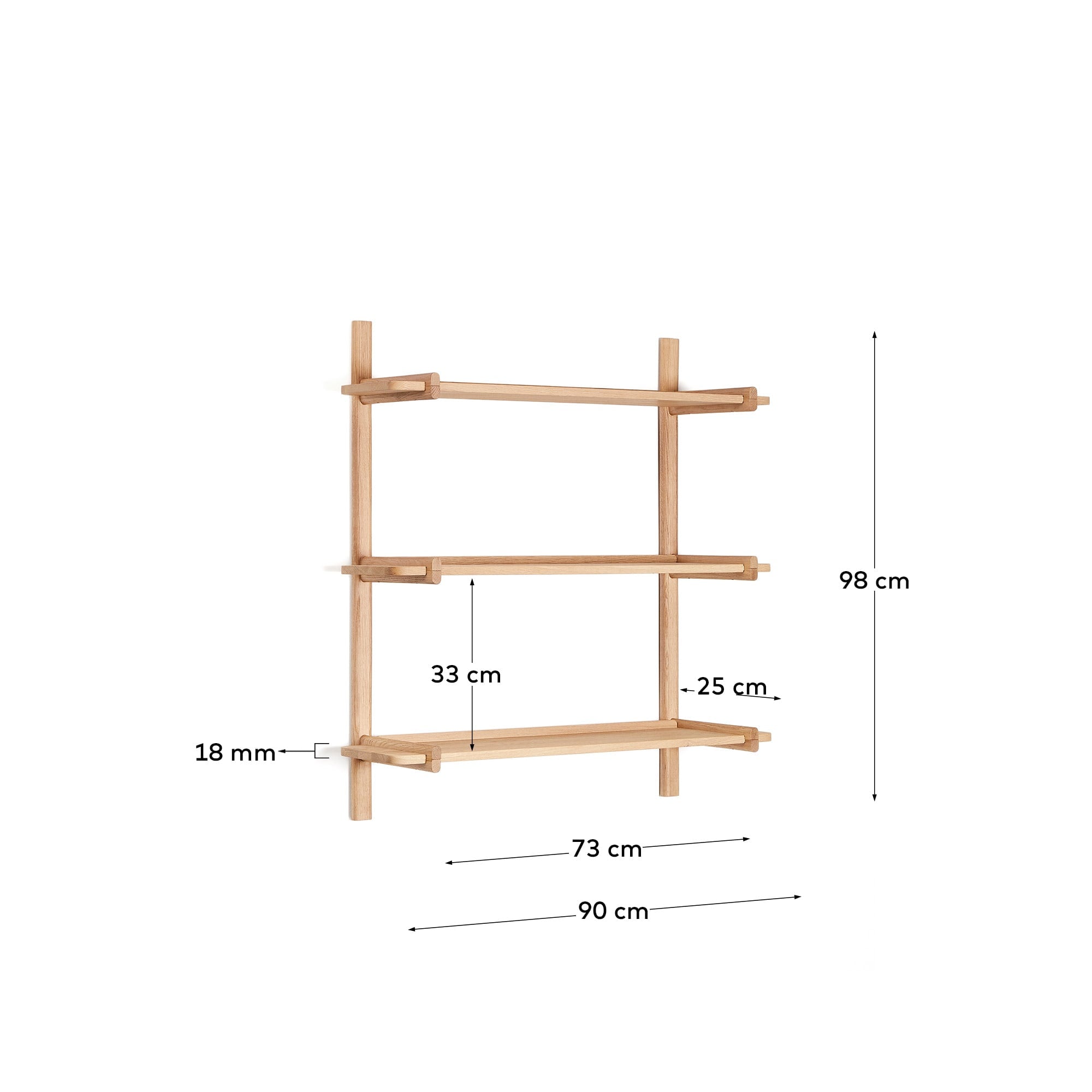 Sitra Regal modular 3 Regalbretter massives Eichenholz Finish Natur FSC Mix Credit 90 cm in Braun präsentiert im Onlineshop von KAQTU Design AG. Wandregal ist von Kave Home