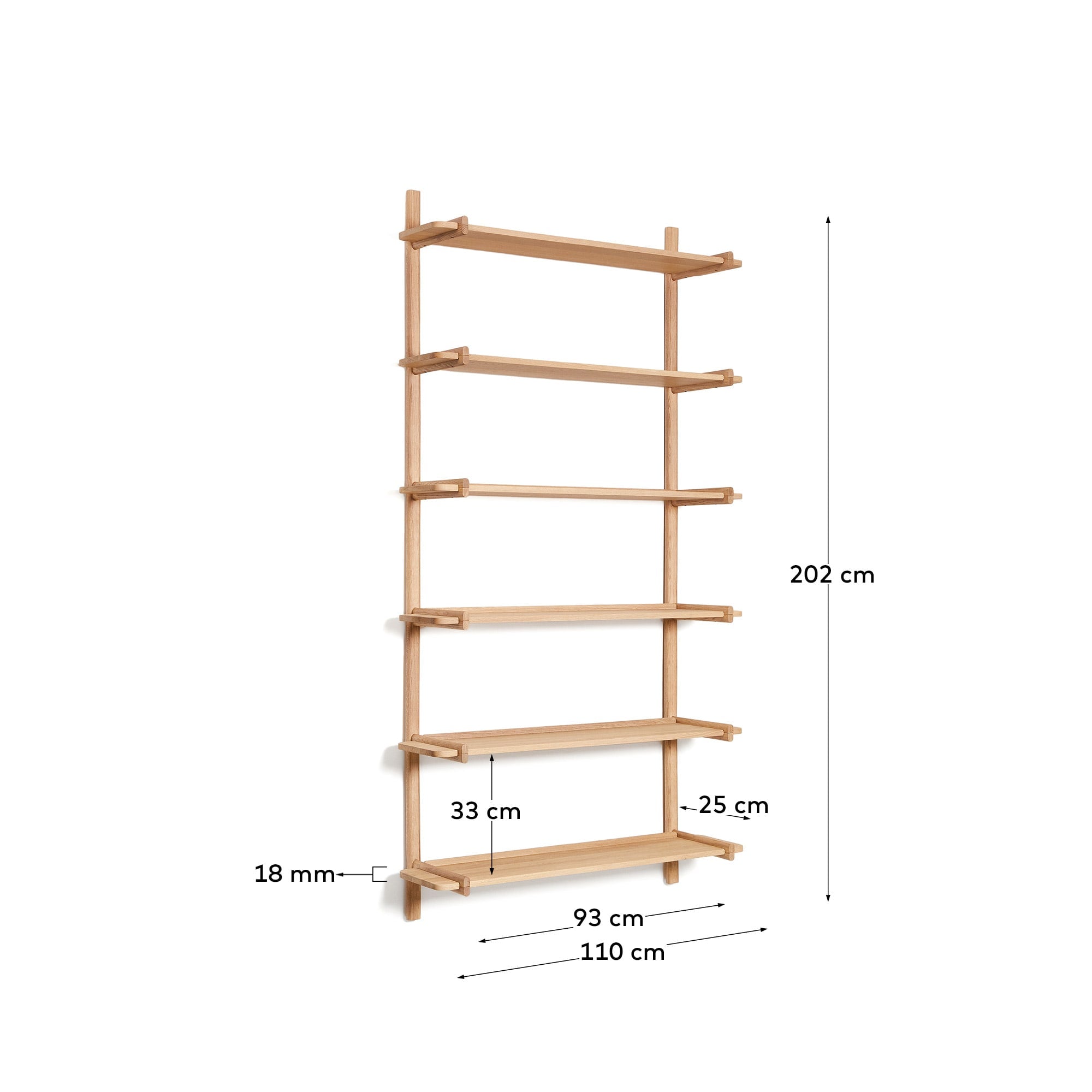 Sitra Regal modular 6 Regalbretter massives Eichenholz Finish Natur FSC Mix Credit 110 cm in Braun präsentiert im Onlineshop von KAQTU Design AG. Wandregal ist von Kave Home