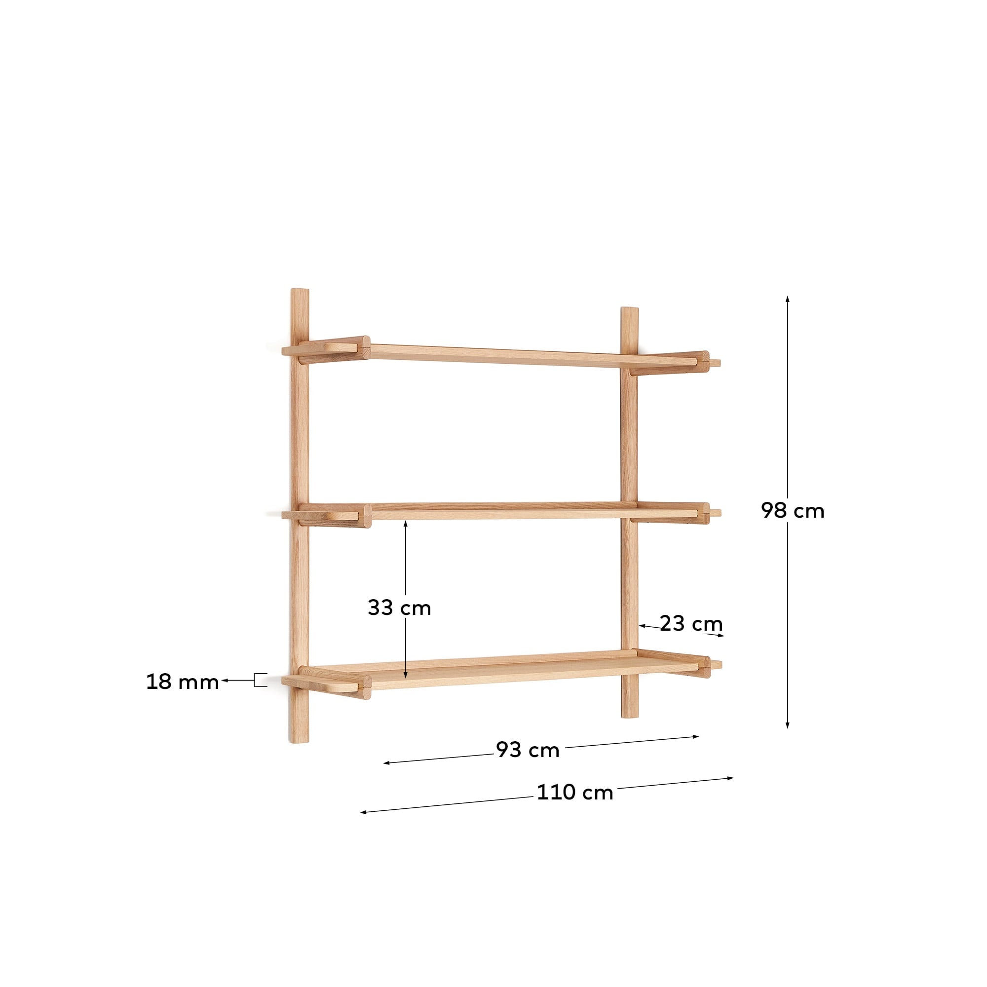 Sitra Regal modular 3 Regalbretter massives Eichenholz Finish Natur FSC Mix Credit 110 cm in Braun präsentiert im Onlineshop von KAQTU Design AG. Wandregal ist von Kave Home