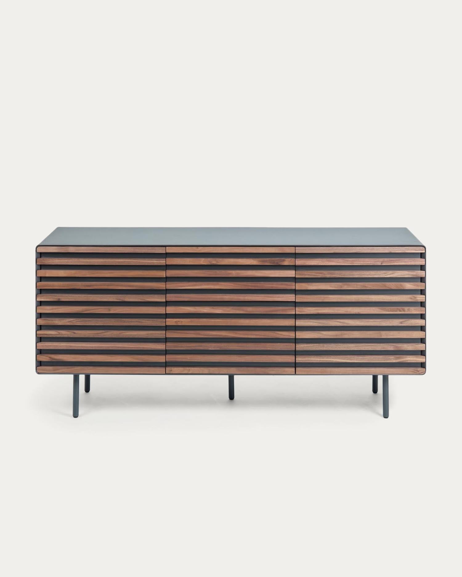 Kesia 2 Türen Nussholzfurnier und Stahl in Schwarz 162 x 74 cm in Schwarz präsentiert im Onlineshop von KAQTU Design AG. Sideboard ist von Kave Home