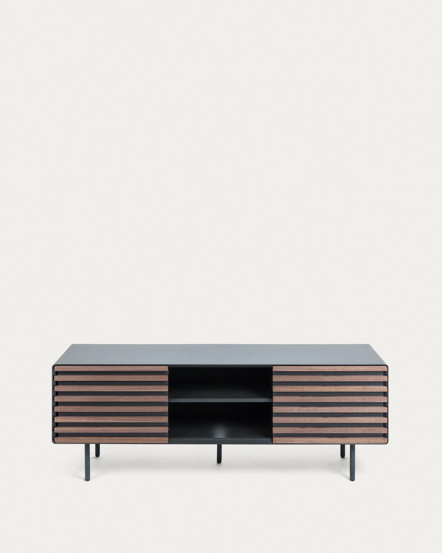 Kesia TV-Schrank 2 Türen Nussholzfurnier schwarze Lackierung Stahl in Schwarz 162 x 58 cm in Schwarz präsentiert im Onlineshop von KAQTU Design AG. Sideboard ist von Kave Home