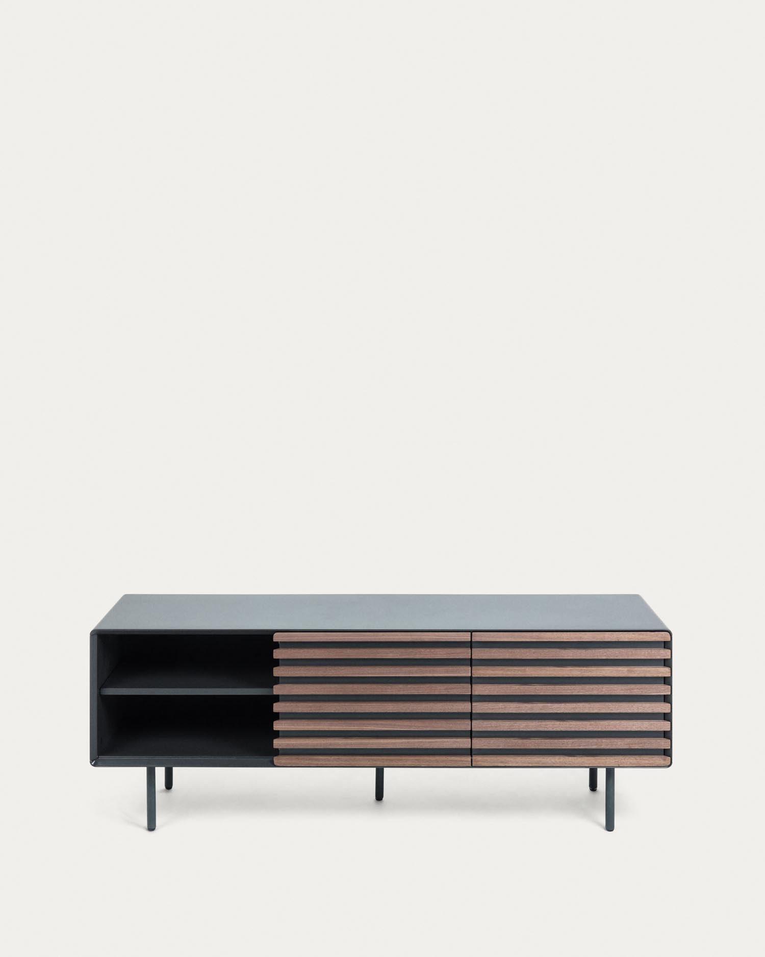 Kesia TV-Schrank 2 Türen Nussholzfurnier schwarze Lackierung Stahl in Schwarz 162 x 58 cm in Schwarz präsentiert im Onlineshop von KAQTU Design AG. Sideboard ist von Kave Home