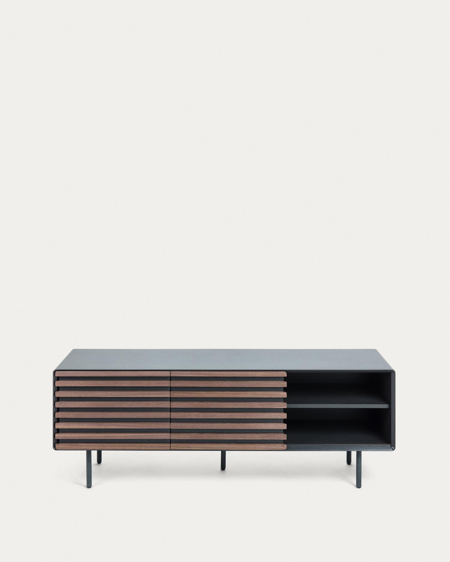 Kesia TV-Schrank 2 Türen Nussholzfurnier schwarze Lackierung Stahl in Schwarz 162 x 58 cm in Schwarz präsentiert im Onlineshop von KAQTU Design AG. Sideboard ist von Kave Home