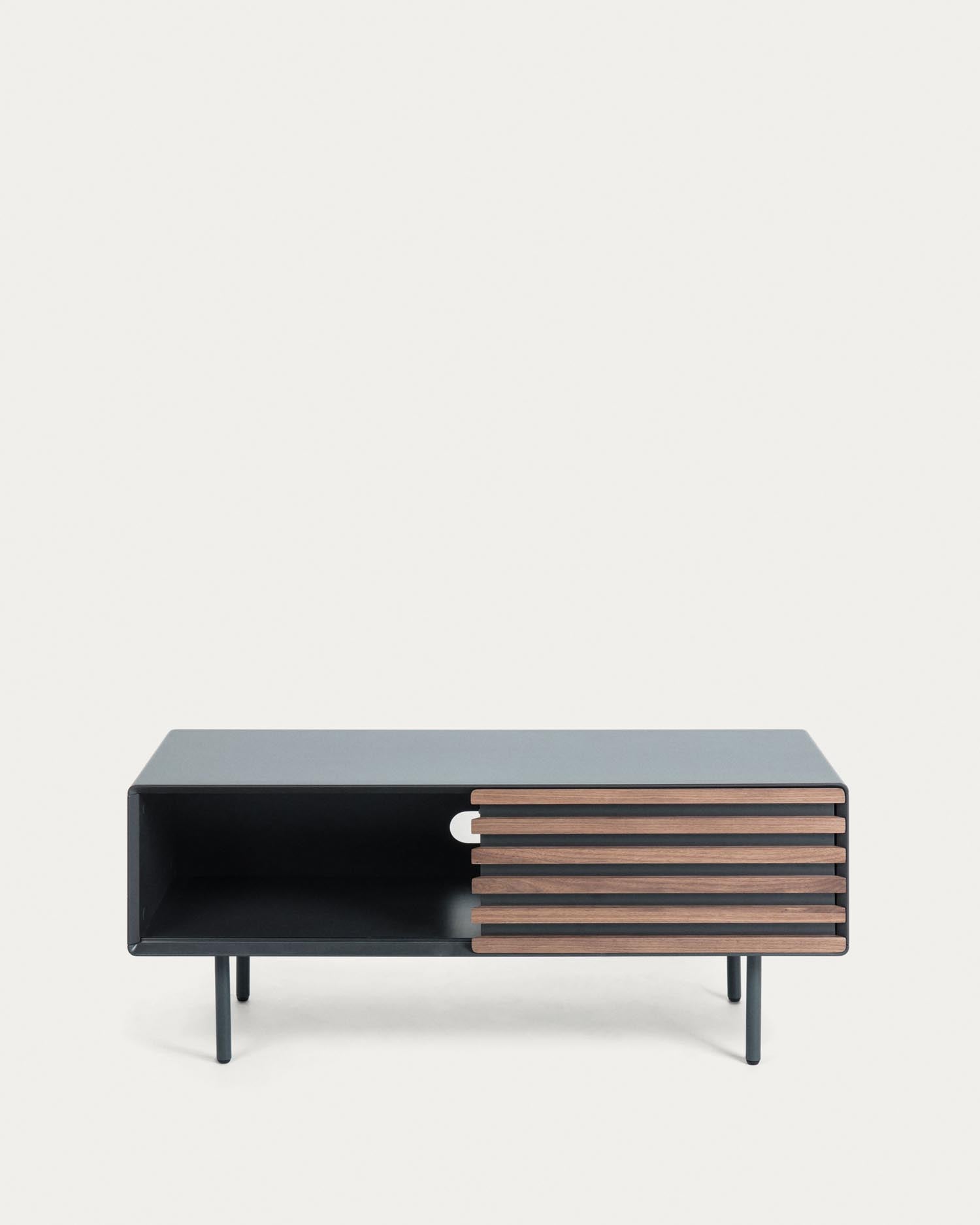 Kesia TV-Schrank 1 Türe Nussholzfurnier schwarze Lackierung Stahl in Schwarz 120 x 48,5 cm in Schwarz präsentiert im Onlineshop von KAQTU Design AG. Sideboard ist von Kave Home