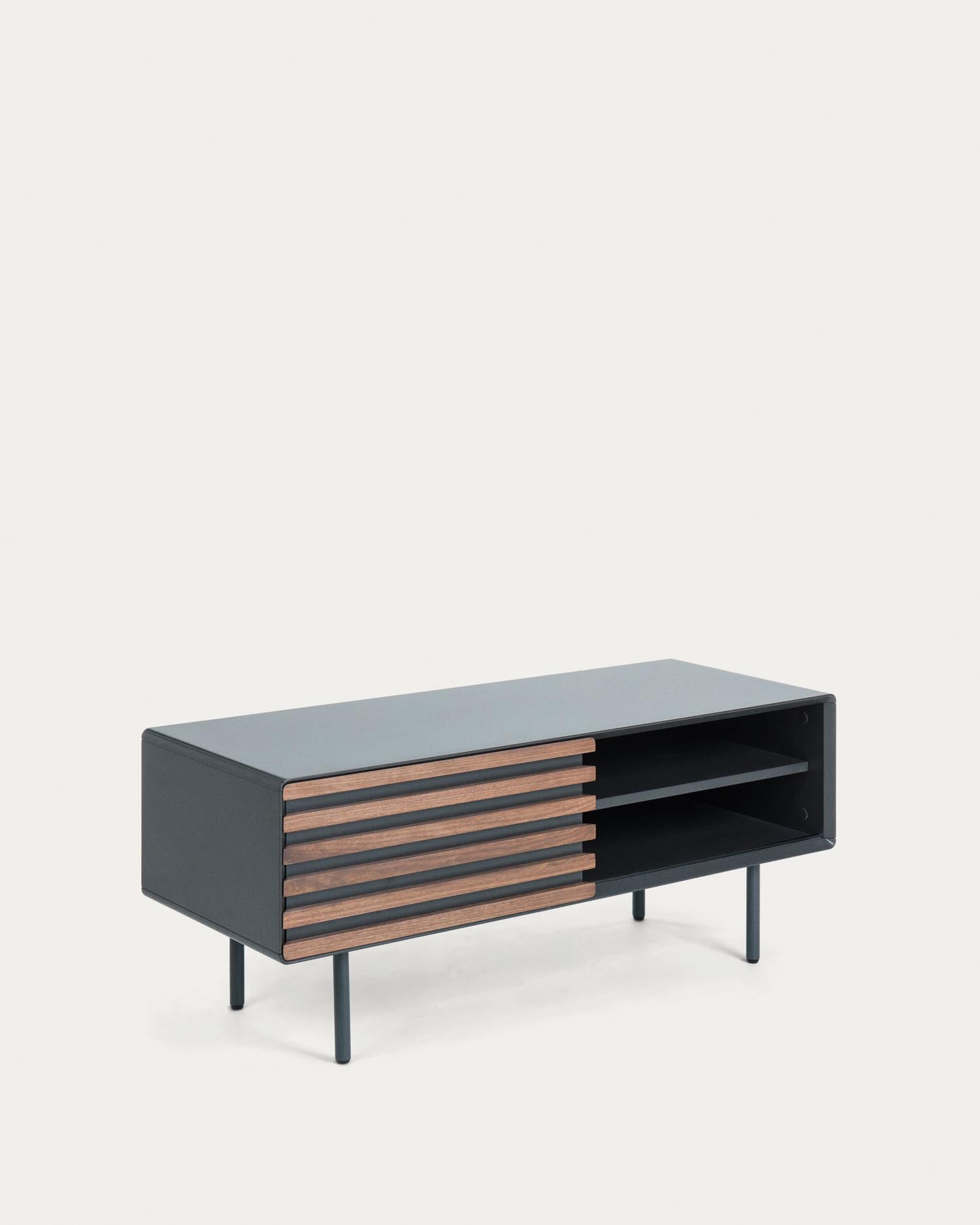 Kesia TV-Schrank 1 Türe Nussholzfurnier schwarze Lackierung Stahl in Schwarz 120 x 48,5 cm in Schwarz präsentiert im Onlineshop von KAQTU Design AG. Sideboard ist von Kave Home