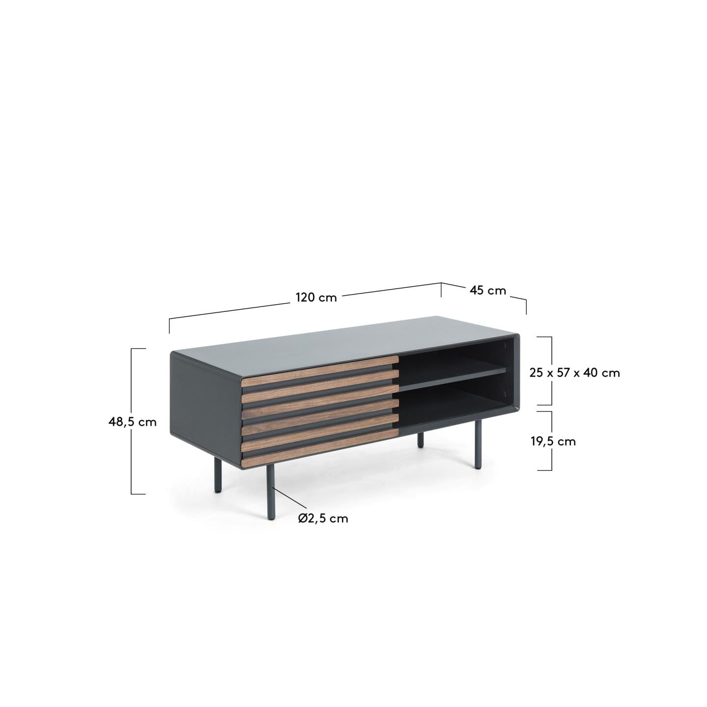 Kesia TV-Schrank 1 Türe Nussholzfurnier schwarze Lackierung Stahl in Schwarz 120 x 48,5 cm in Schwarz präsentiert im Onlineshop von KAQTU Design AG. Sideboard ist von Kave Home