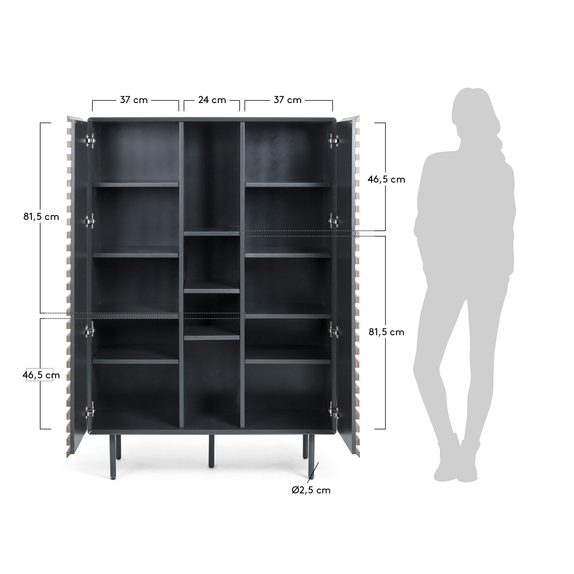 Kesia Highboard mit Walnussfurnier 105 x 155 cm in Schwarz präsentiert im Onlineshop von KAQTU Design AG. Standregal ist von Kave Home