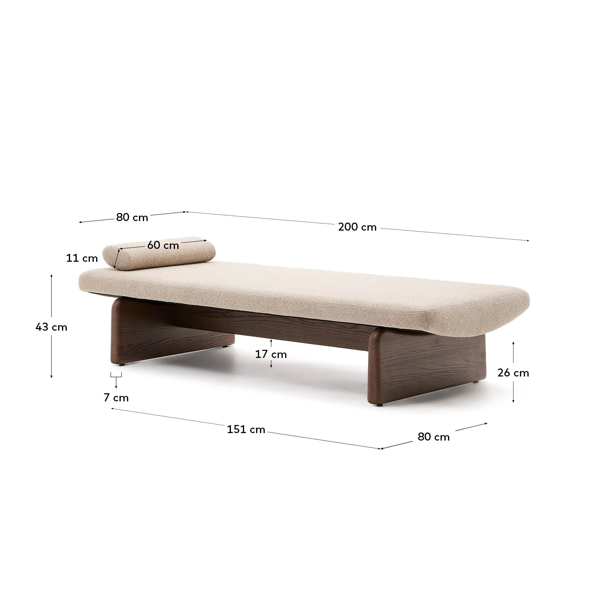 Chaiselongue Topaz aus beigefarbenem Chenille und massivem Eschenholz mit Walnuss-Finish 200 cm FSC 100% in Beige präsentiert im Onlineshop von KAQTU Design AG. Modulares Sofa ist von Kave Home