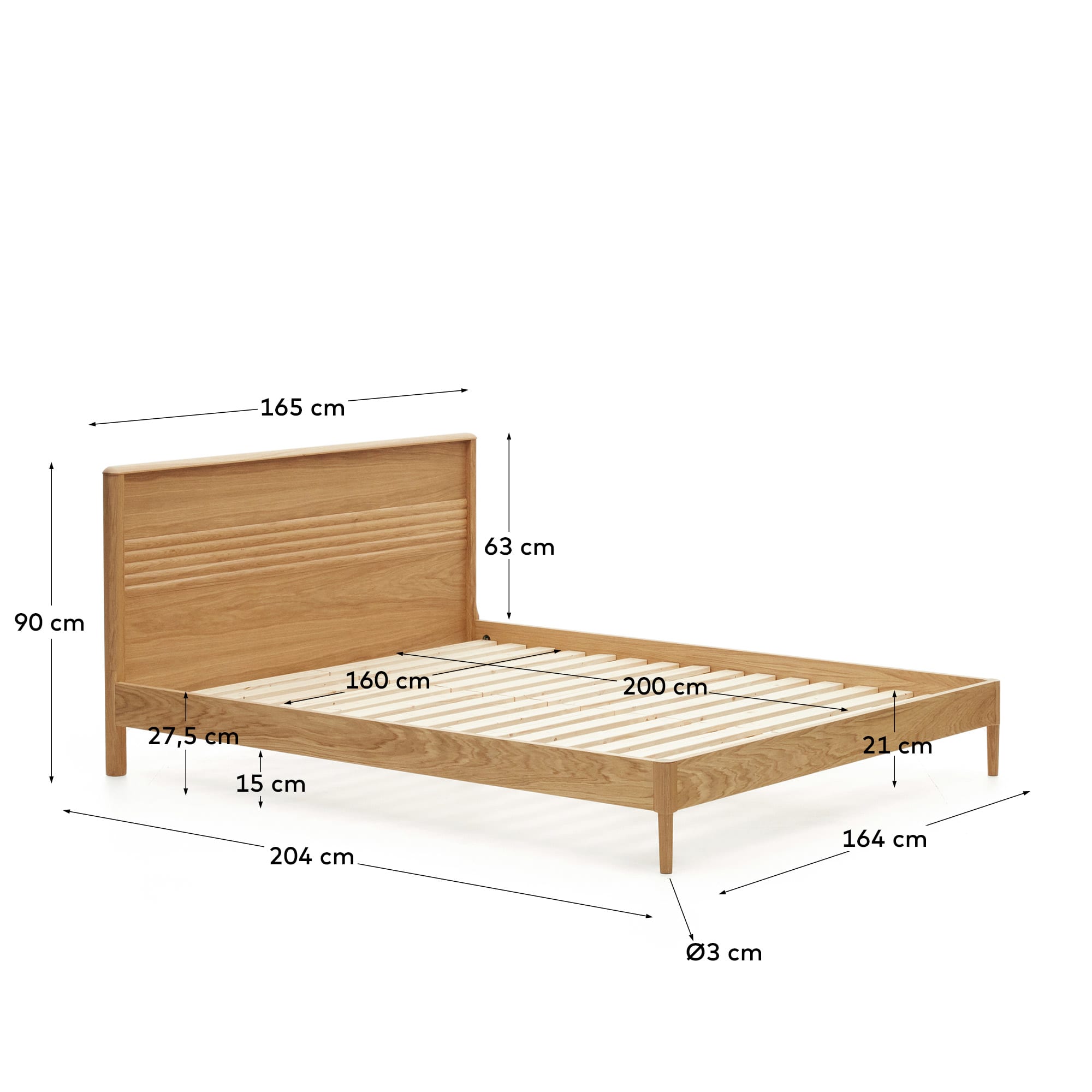 Lenon Bett aus Eichenholz und Eichenfurnier für Matratze von 160 x 200 cm FSC MIX Credit in Braun präsentiert im Onlineshop von KAQTU Design AG. Bett ist von Kave Home