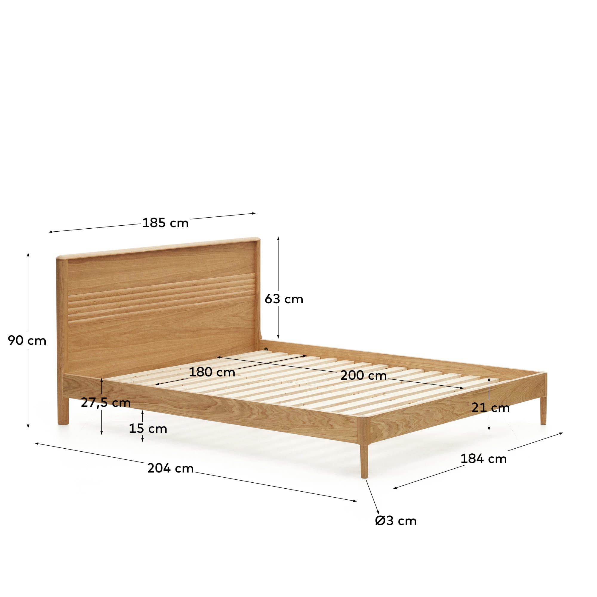 Lenon Bett aus Eichenholz und Eichenfurnier für Matratze von 180 x 200 cm FSC Mix Credit in Braun präsentiert im Onlineshop von KAQTU Design AG. Bett ist von Kave Home