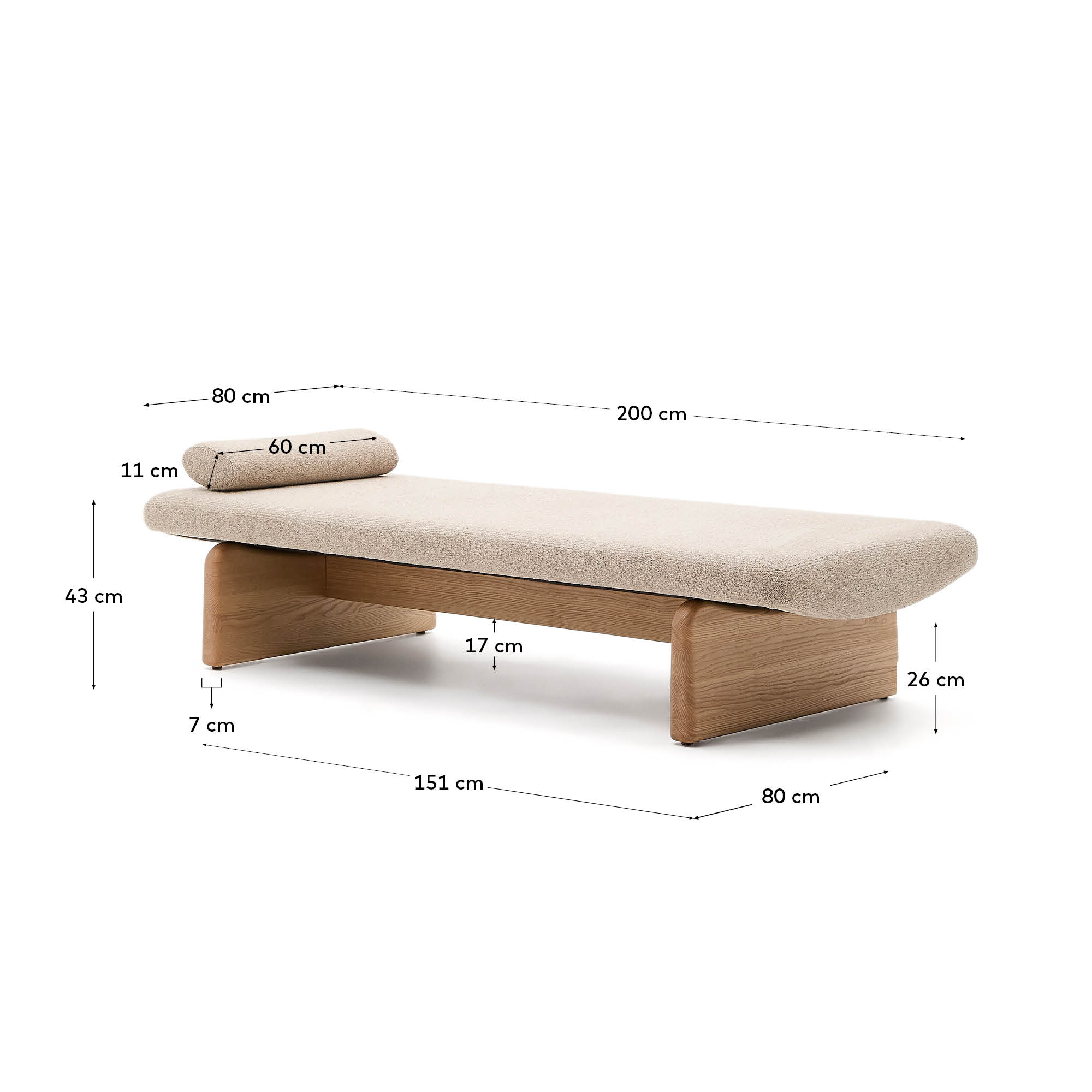 Daybed Topaz aus beigefarbenem Chenille und massivem Eschenholz mit natürlichem Finish 200 cm FSC 100% in Beige präsentiert im Onlineshop von KAQTU Design AG. Tagesbett ist von Kave Home