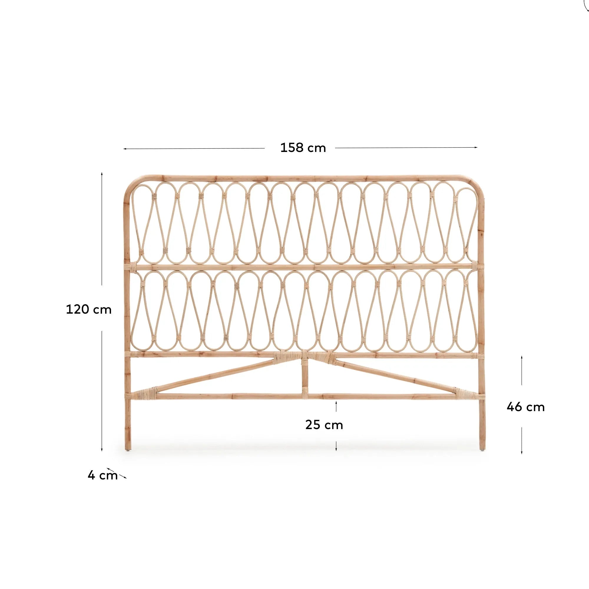 Elegantes Rattan-Kopfteil für 150 cm Betten, natürliches Finish, stilvoll und nachhaltig, ideal für gemütliche Schlafzimmer.